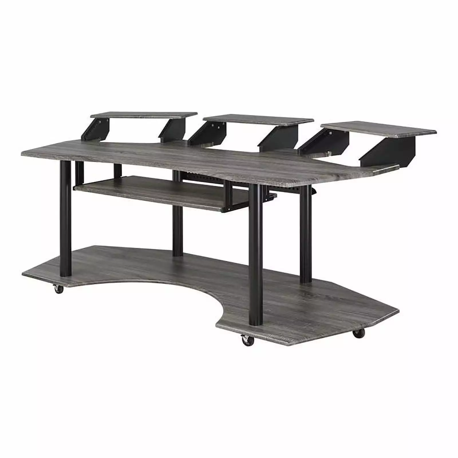 Bowery Hill Contemporary 4-Shelf Wood Music Recording Studio Desk Black Oak - Professional Audio Desk