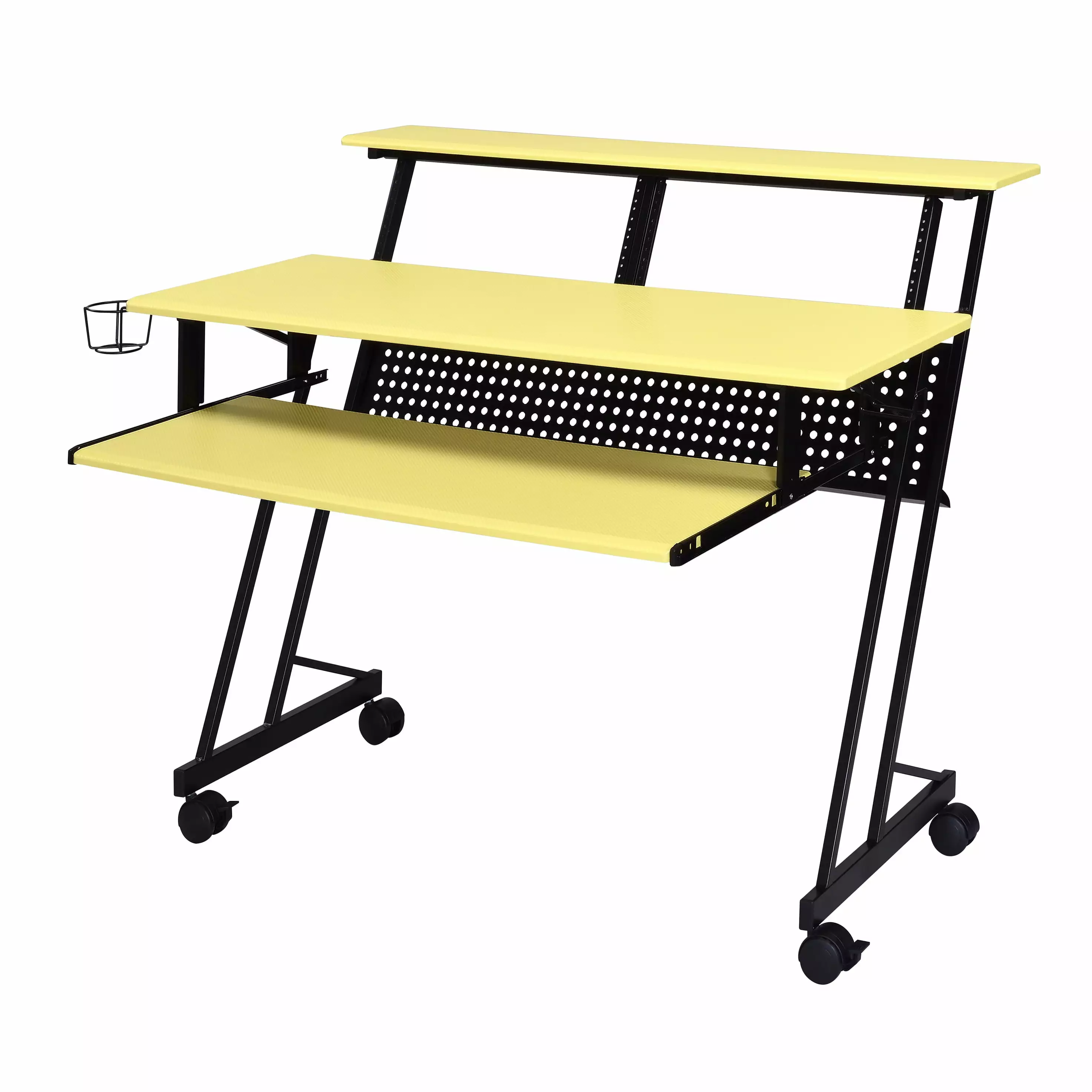 GeeHome Yellow and Black Music Studio Desk Keyboard Tray Professional DJ Desk