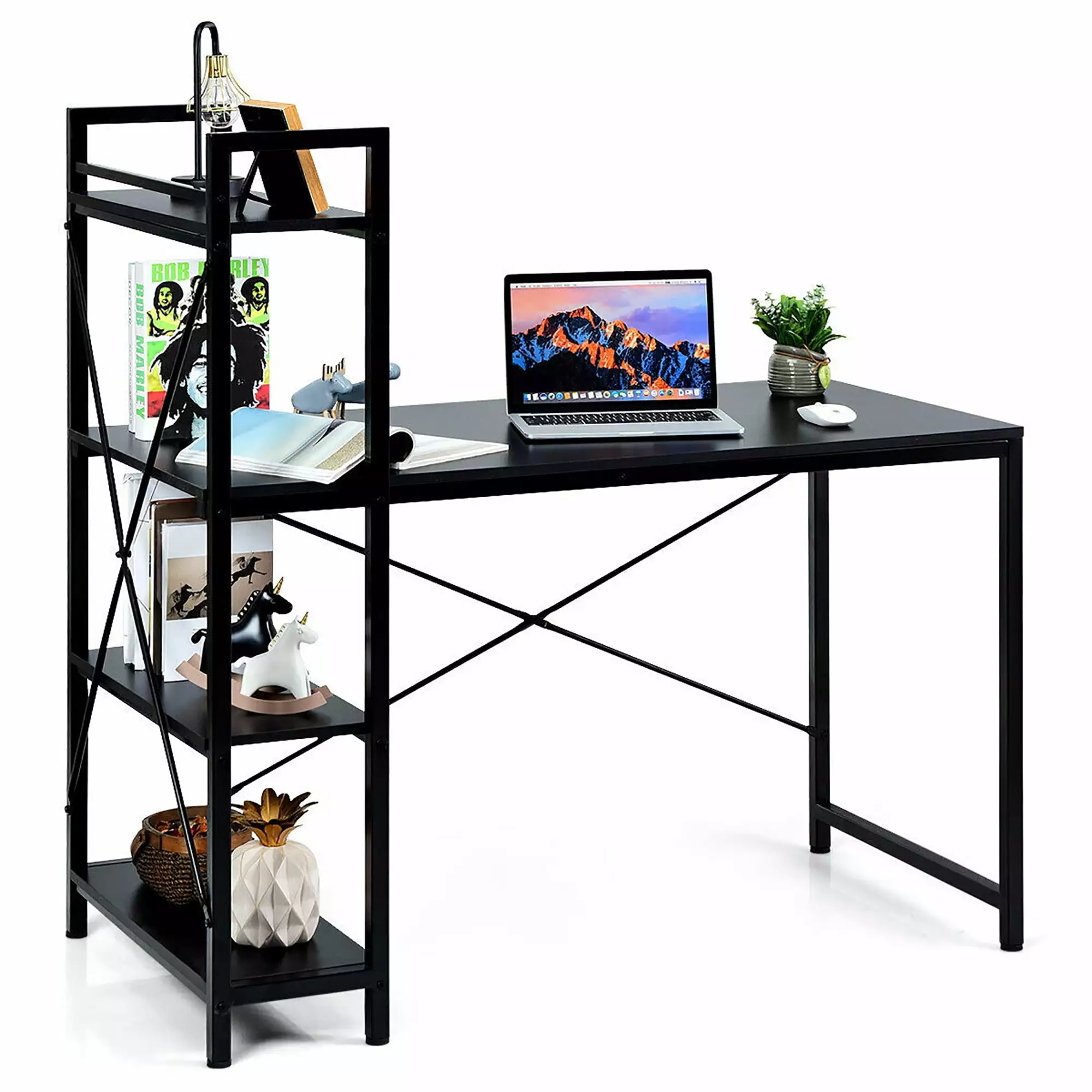 Costway 47.5 Inch Computer Desk Writing Desk Study Table 4-Tier Shelves Black