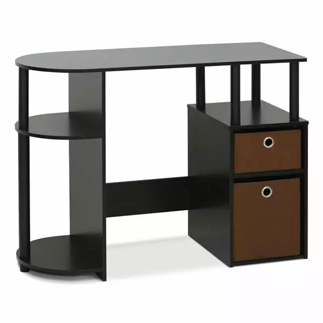Jaya Simplistic Espresso Computer Study Desk Bin Drawers Home Office Highkey