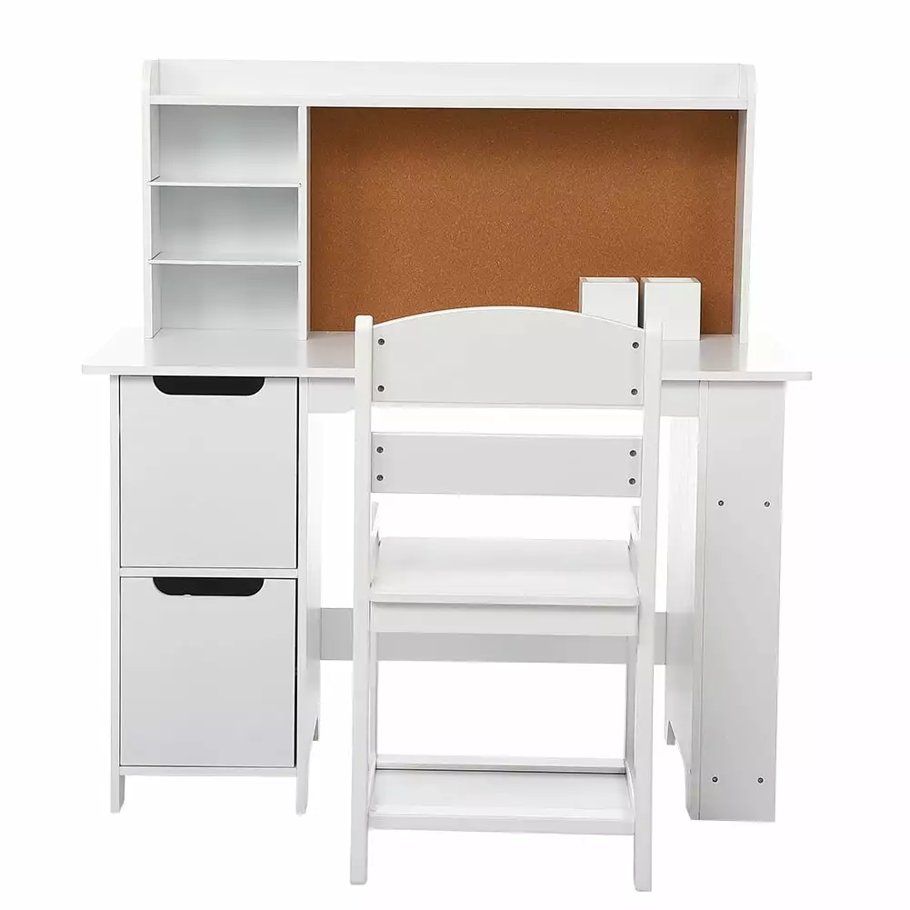 White Study Desk and Chair Set Kids Storage Bookshelf and Cabinets Joyspirit