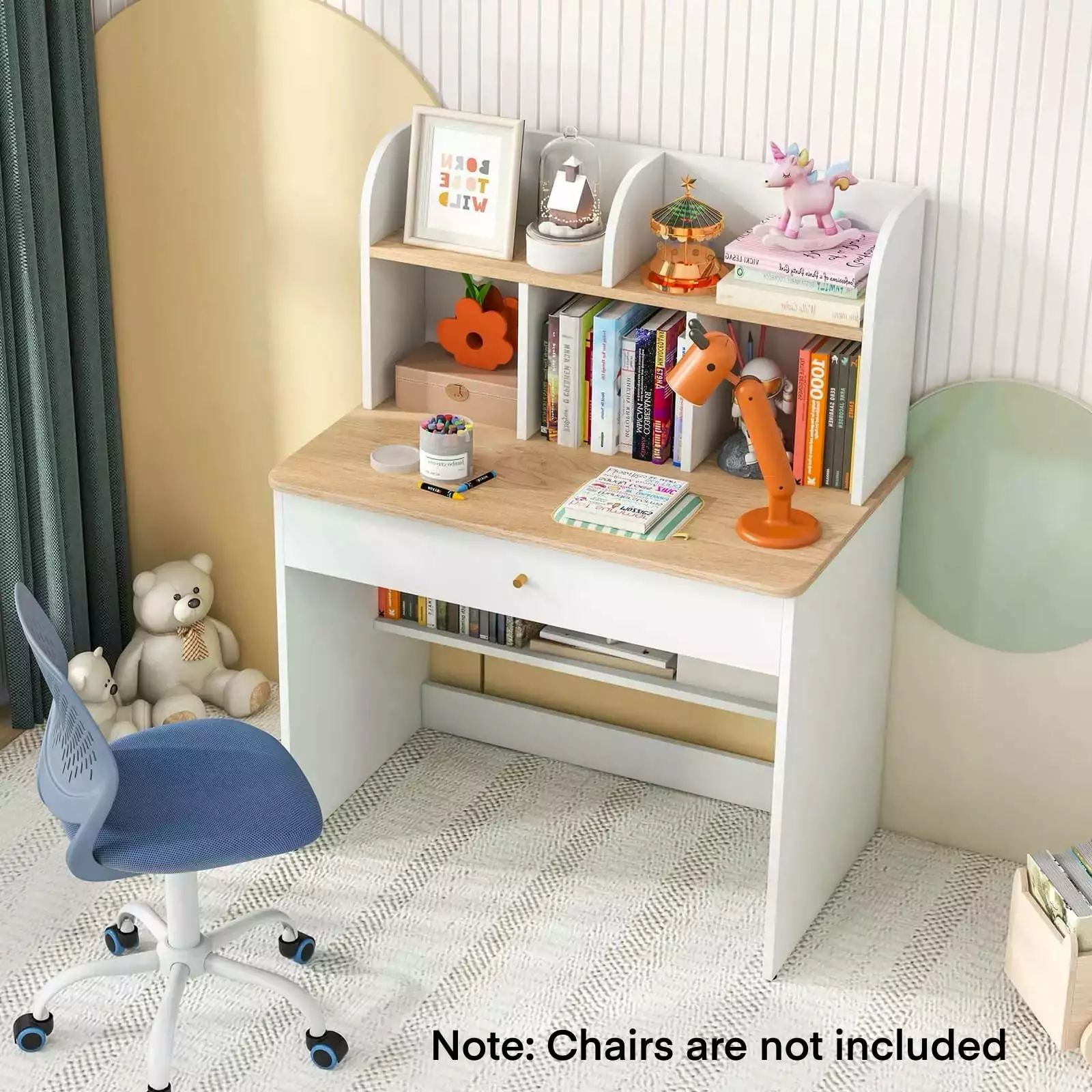 Laicejoy Kids Study Desk Storage Wooden Children Writing Table Hutch Drawer Open Shelf