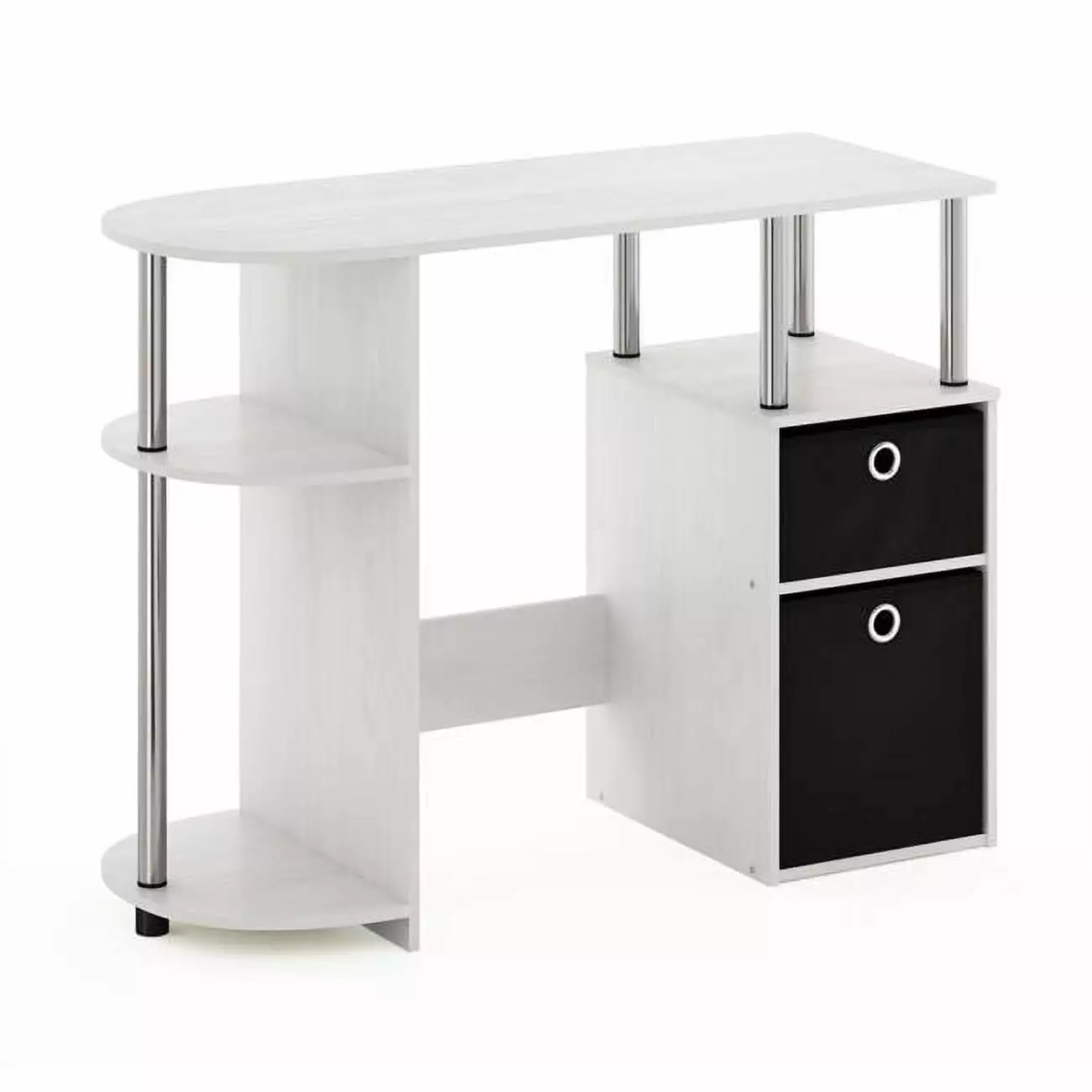 JAYA Simplistic Computer Study Desk Bin Drawers White Oak and Stainless Steel Tubes Lauren Ralph Lauren