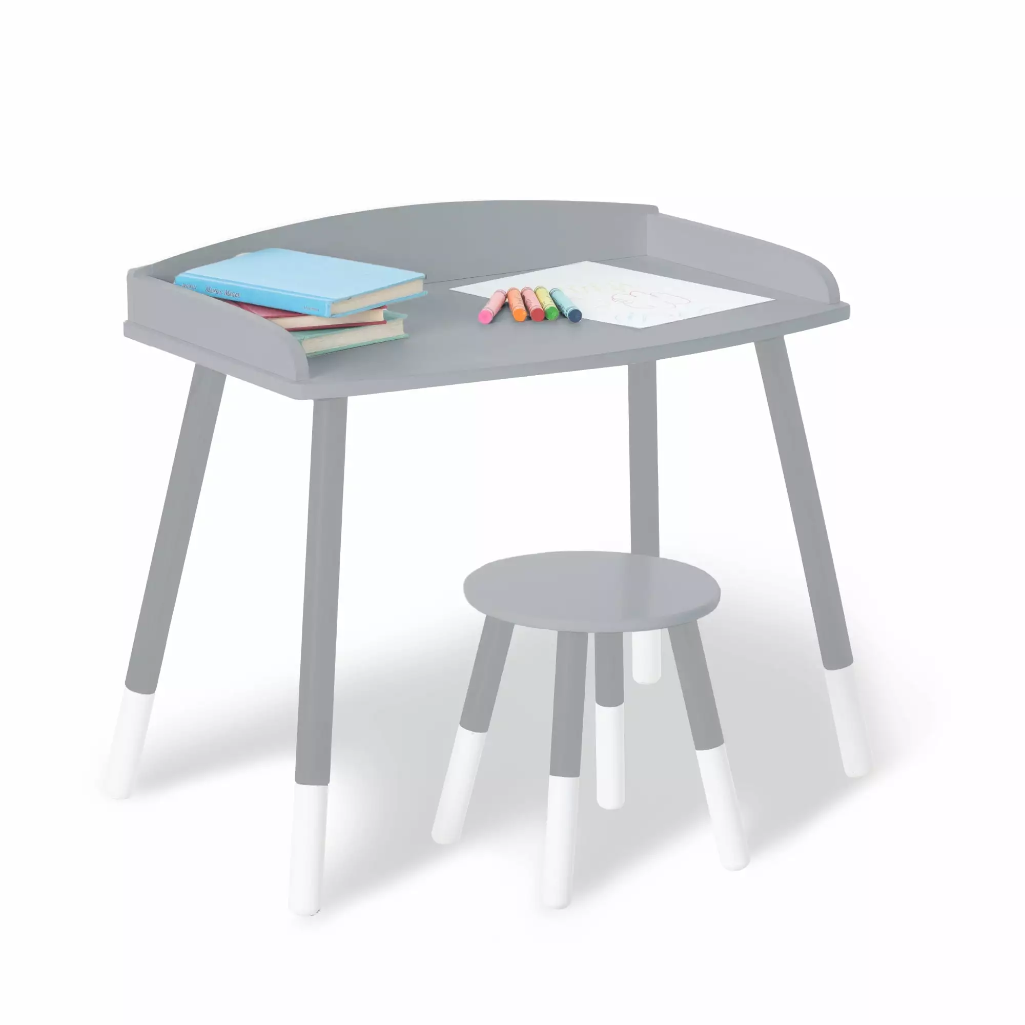 Modern Study Desk and Stool Set Gray White Home Office and Kids Room Wildkin