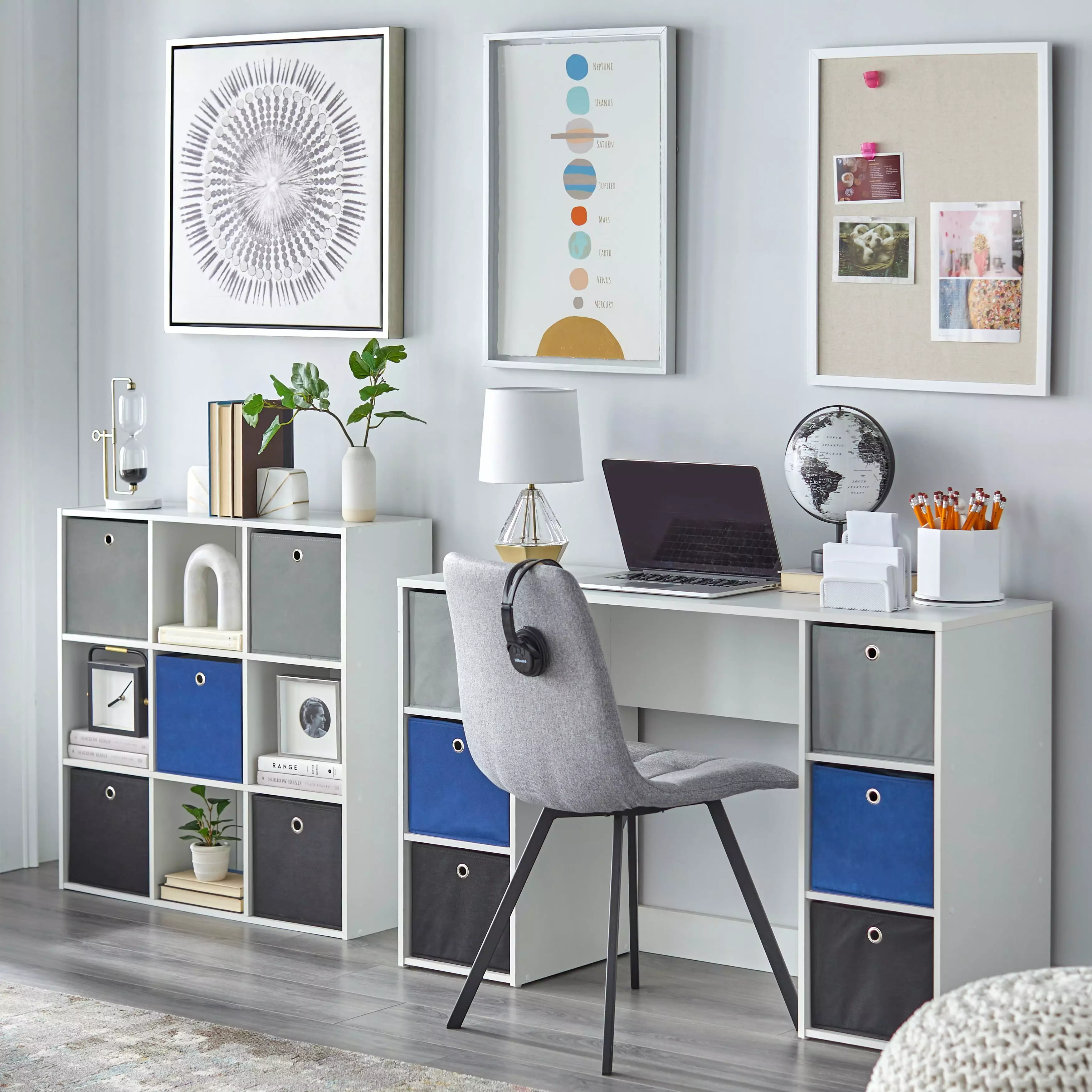 Simple Living Jolie White and Blue Writing Desk and 5-bin Bookcase Set Simple Living Products