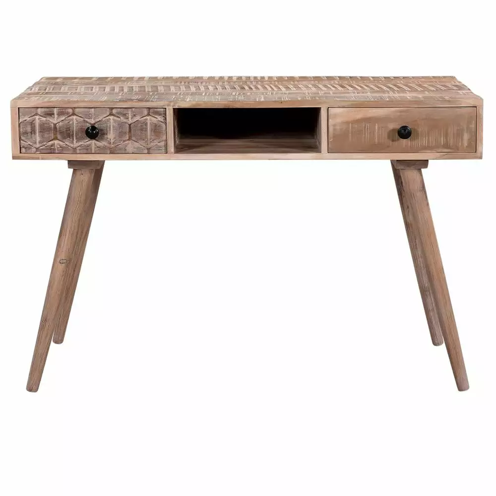 Evolution Crestview Collection Whitewashed Wood Study Table Brown Finish