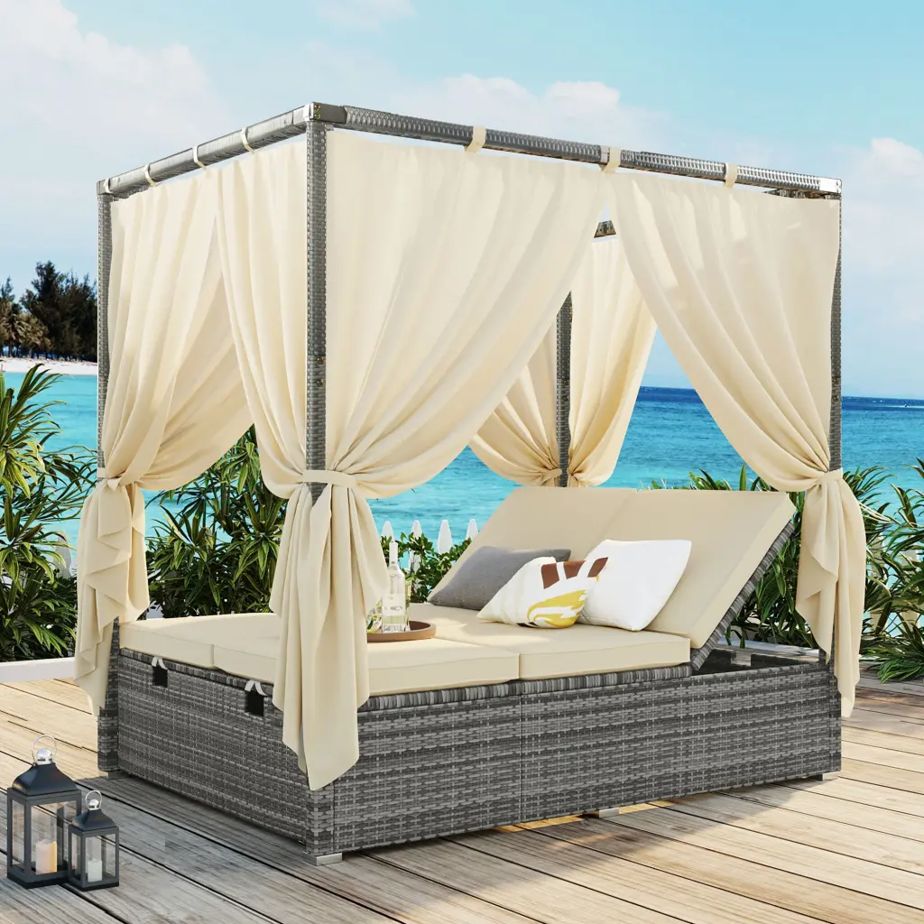 Adjustable Sun Bed Curtain High Comfort 3 Colors Beige HDPE u_style