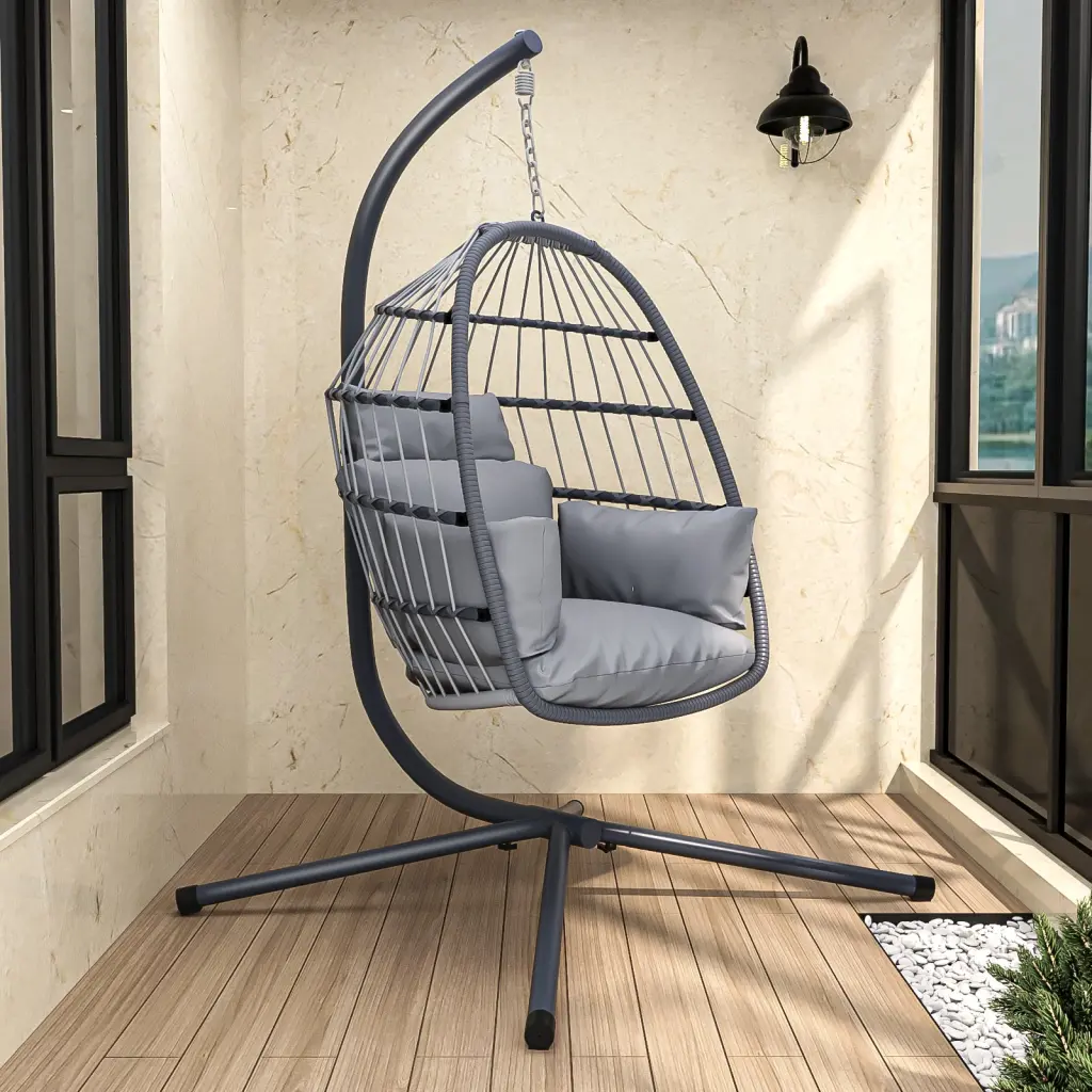 Patio Foldable Hanging Swing Chair Stand Gray Color ipro outdoor furniture