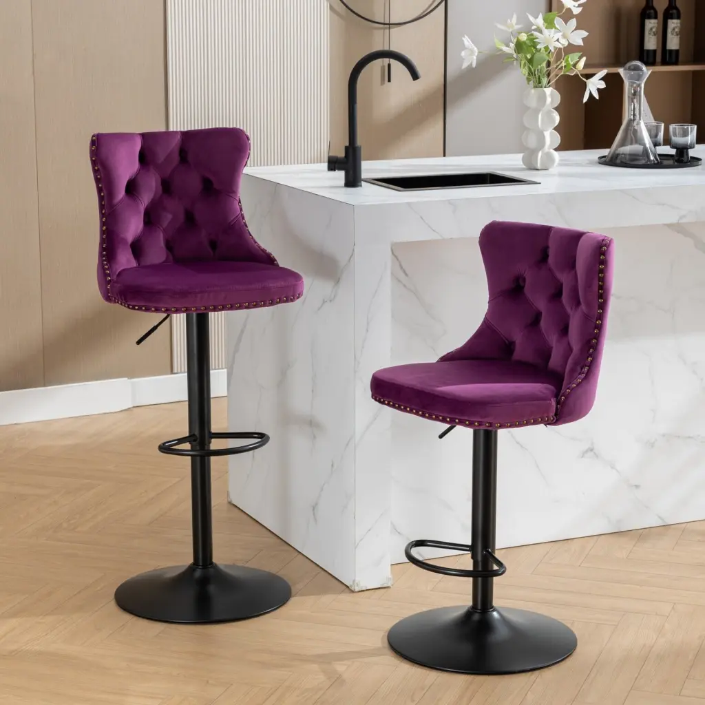 Swivel Velvet Barstools Adjustable Seat Height 25-33 Inch a-a furniture