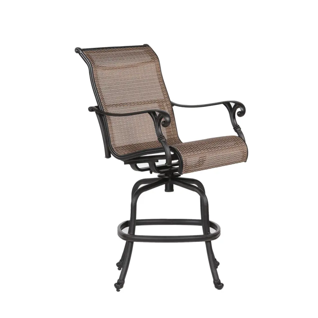 Patio Outdoor Indoor Aluminum Sling Swivel Bar Stool Set 2 Bronze gathercraft