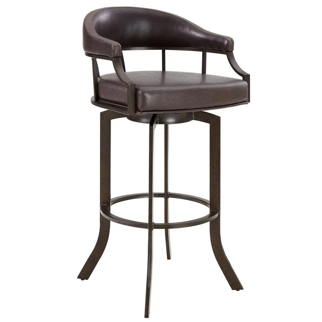 Nuf 30 Inch Swivel Barstool Armchair Curved Round Back Brown Faux Leather royal hampton