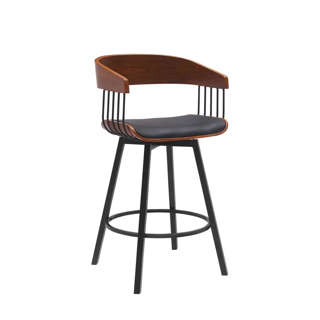 Vera 27 Inch Swivel Counter Stool Chair Brown Open Back Black Faux Leather Bar Stool royal hampton