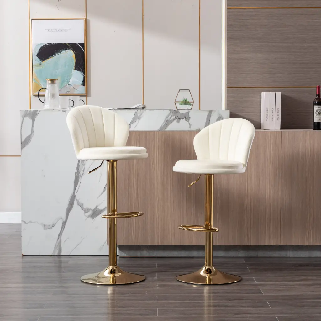 Set 2 Bar Stools Chrome Footrest And Base Swivel Height Adjustable Stools weehaa furniture