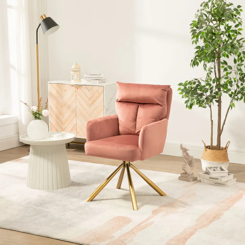 Pink Velvet Contemporary High Back Upholstered Swivel Accent Chair bn smart home w1164