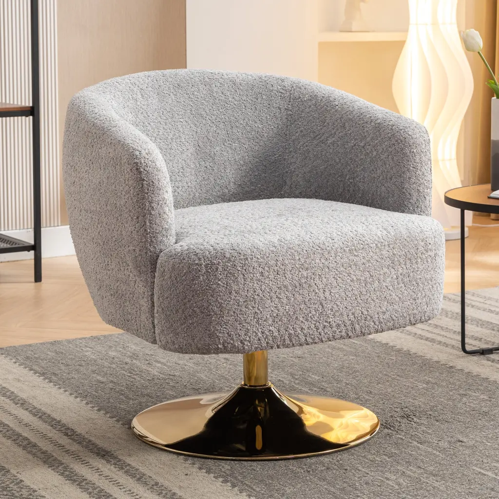048 Chenille Fabric Swivel Accent Chair Gold Metal Round Base dg collection