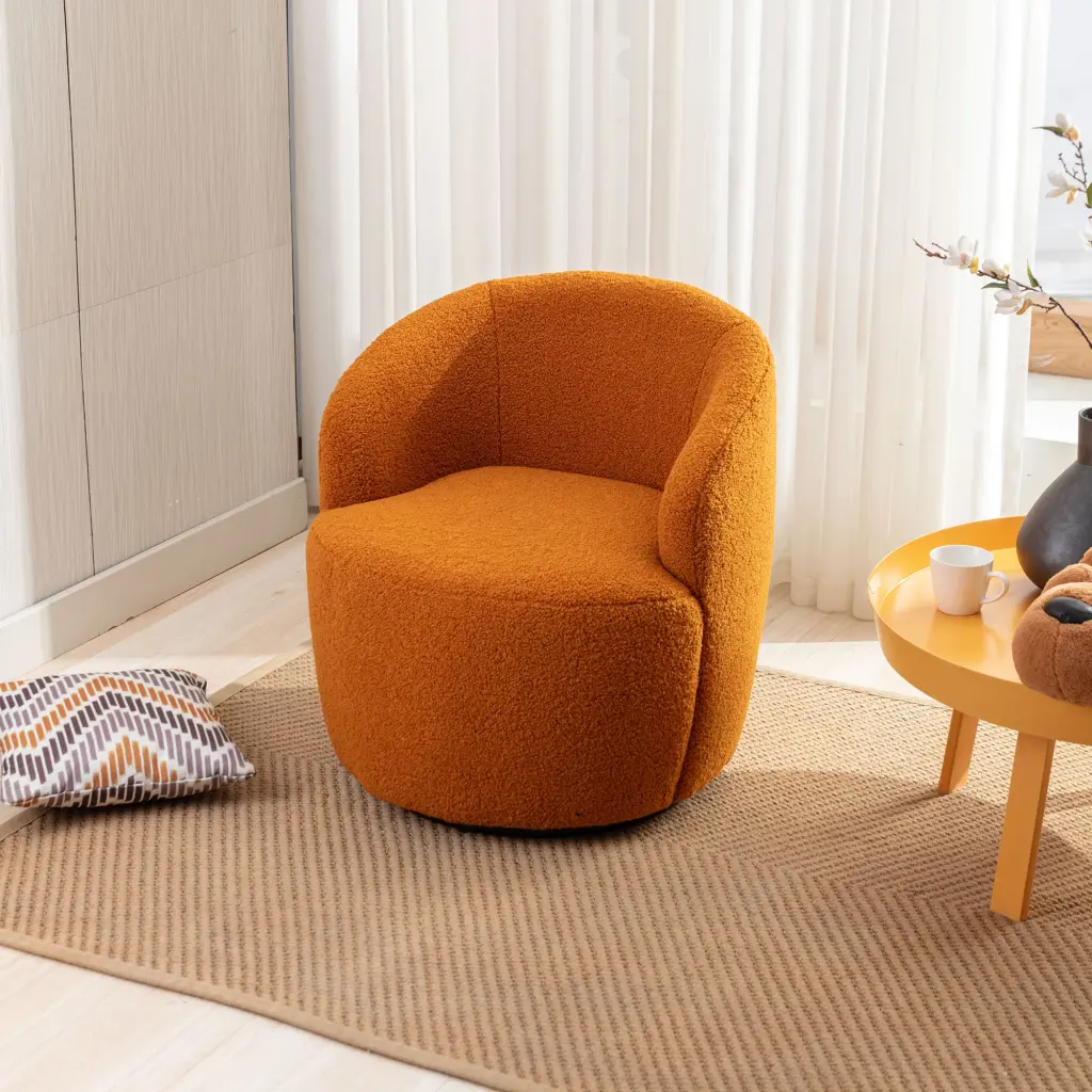 Teddy Fabric Swivel Accent Armchair Barrel Chair Black Powder Coated Base dg collection