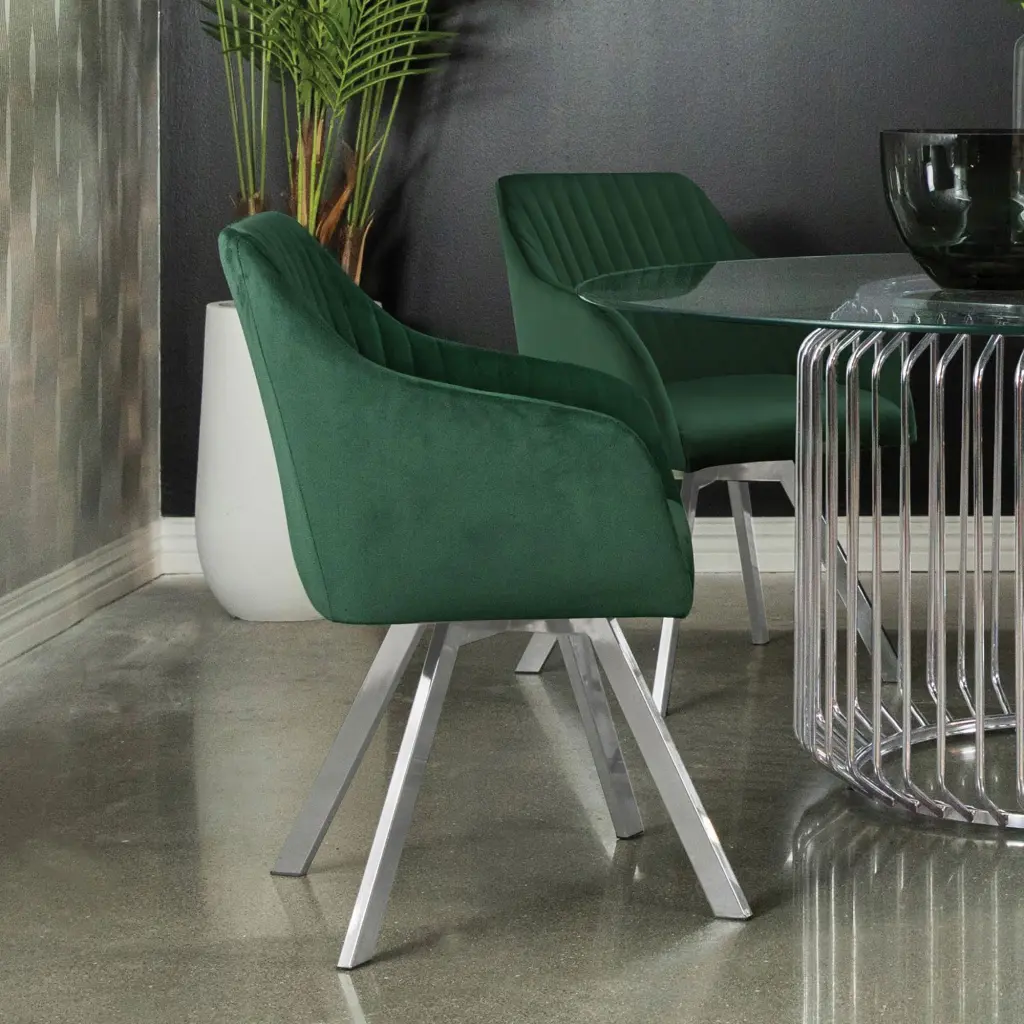 Green Channeled Sloped Arm Swivel Chair Contemporary Dining Room Chair furniture max