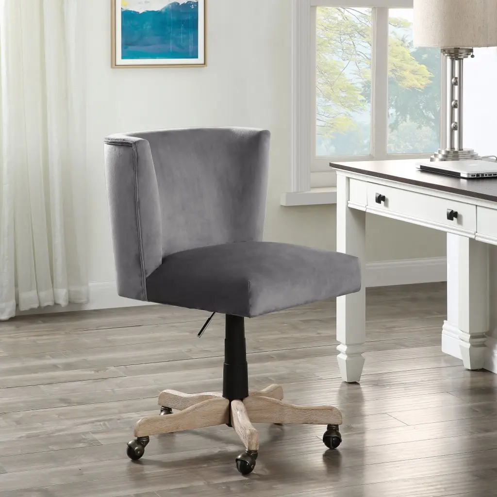 Grey Swivel Office Chair Casters and Cushion Ergonomic Foam Seat furniture max