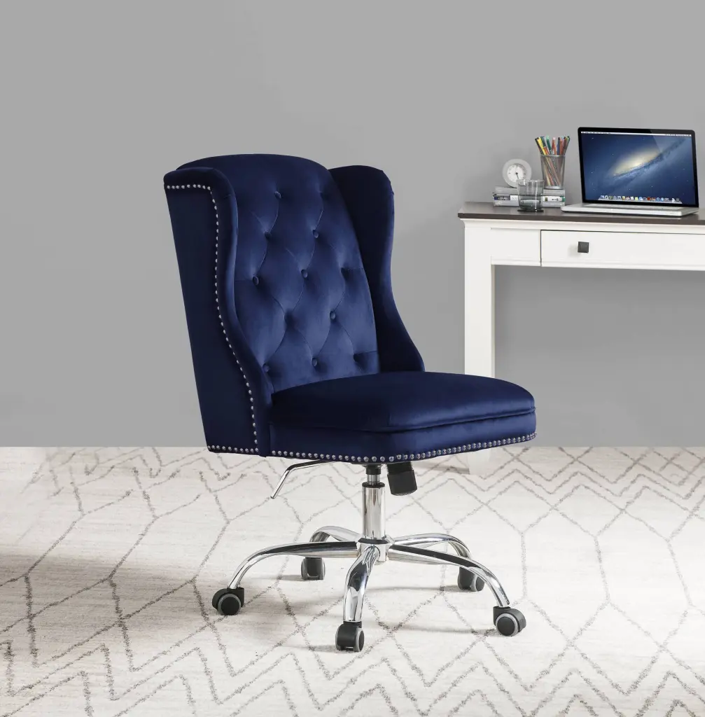 Midnight Blue Swivel Office Chair Wing Back Caster Solid Blue furniture max