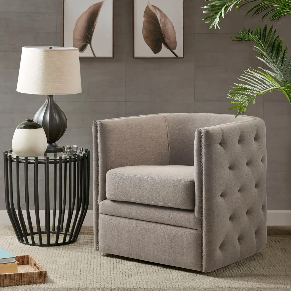 Capstone Swivel Chair Taupe Solid Wood Frame Stylish Seating jla