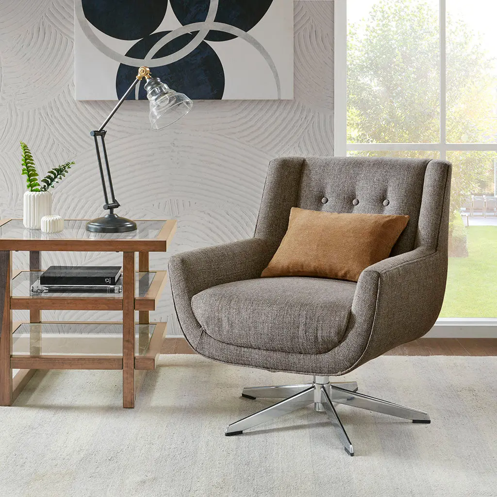 Swivel Lounge Chair Star Based Swivel Brown Multi Wood Modern Living Room Furniture jla