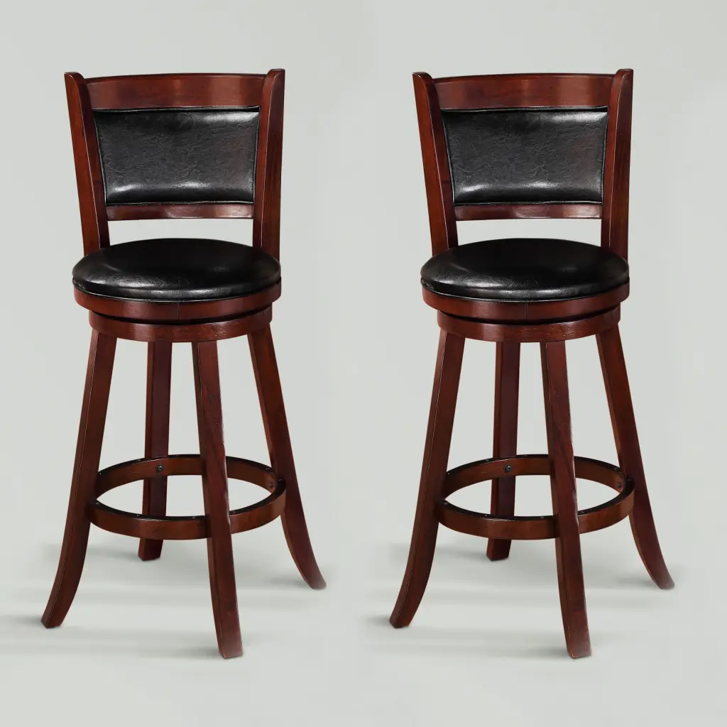 2Pc Beautiful Elegant Upholstered Swivel Chair Stool Rich Black Faux Leather kanepe