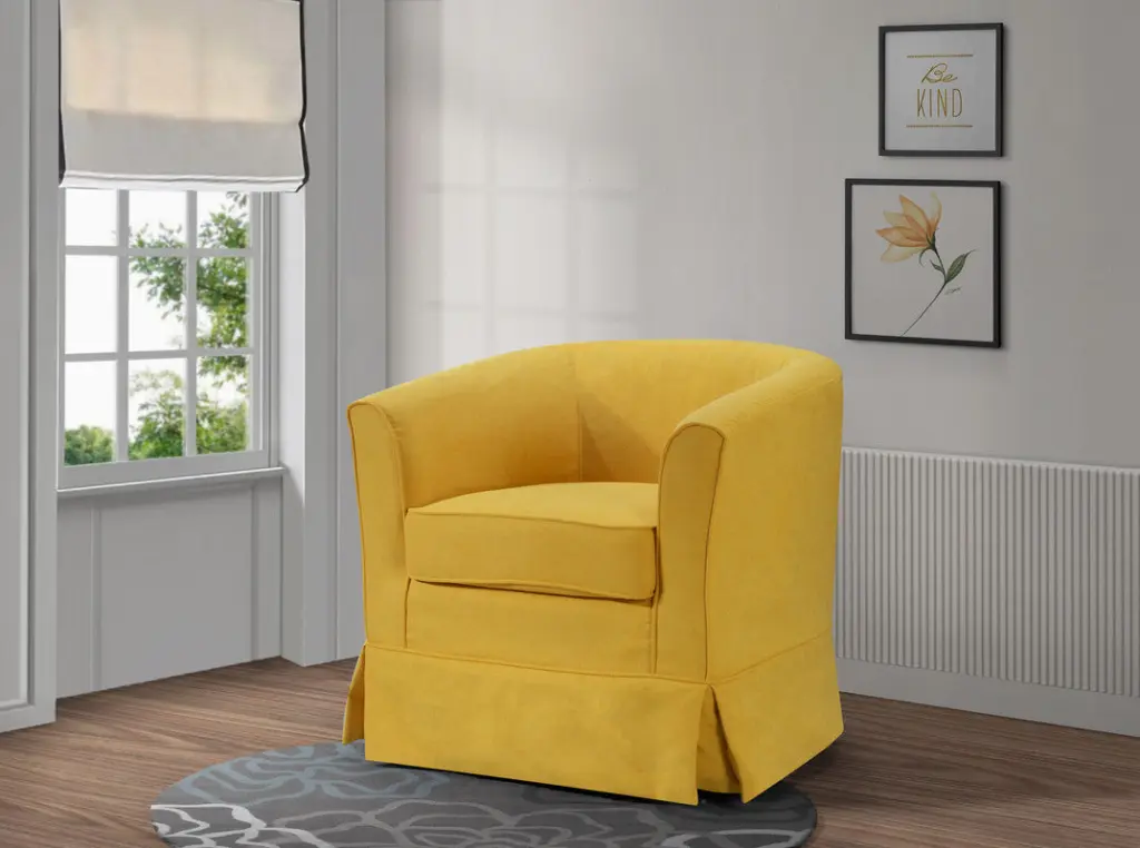 Tucker 28 Inch Yellow Woven Fabric Swivel Barrel Chair - Comfortable Accent Chair Living Room lilola home