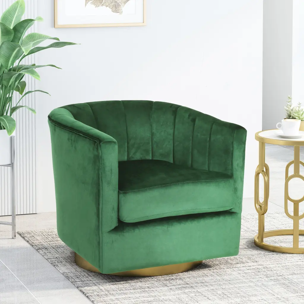 Swivel Arm Chair Emerald Velvet Modern Office Chair Comfortable Padded Seat nh-cloudhouse