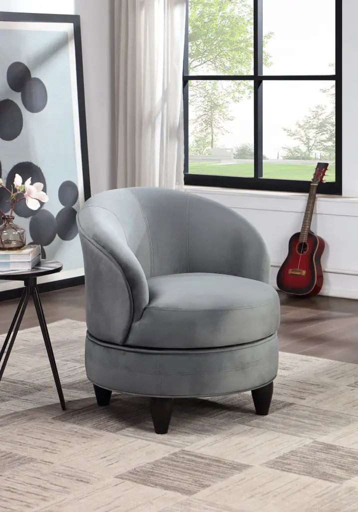 Sophia Swivel Chair Gray Velvet Upholstery Gray Wood Base steve silver furniture