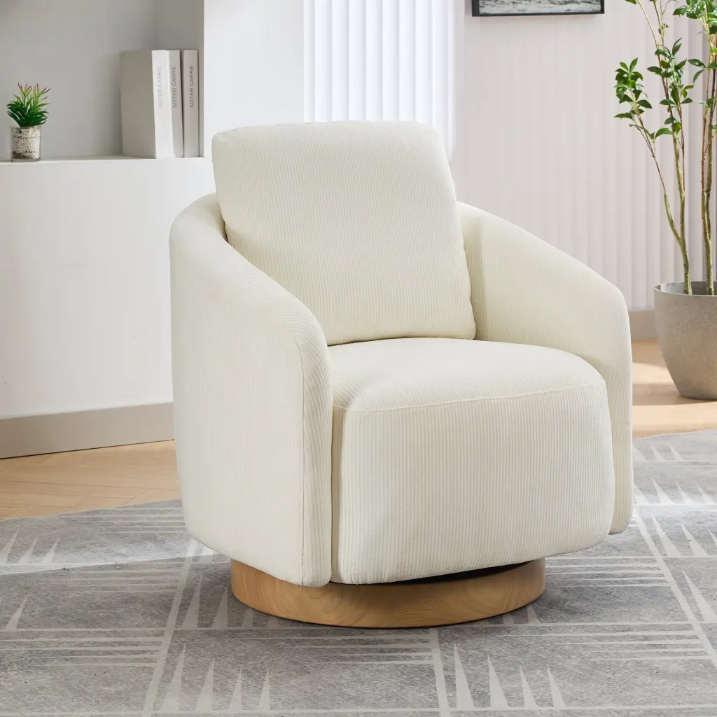 30.3 Inch Swivel Accent Barrel Chair Comfy Round Single Sofa Living Room w1852