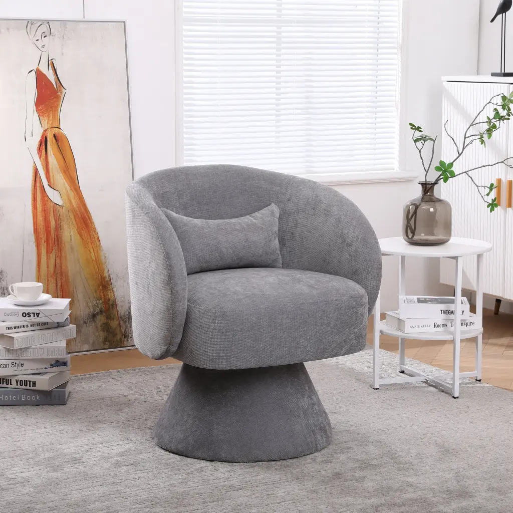 Swivel Accent Chair Round Barrel Fabric Armchair Living Room xr-1361