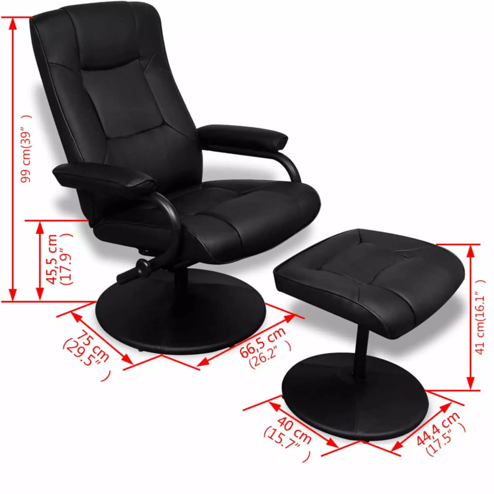 Andoer Adjustable Faux Leather Swivel Recliner Chair Office Living Room and Home Theater