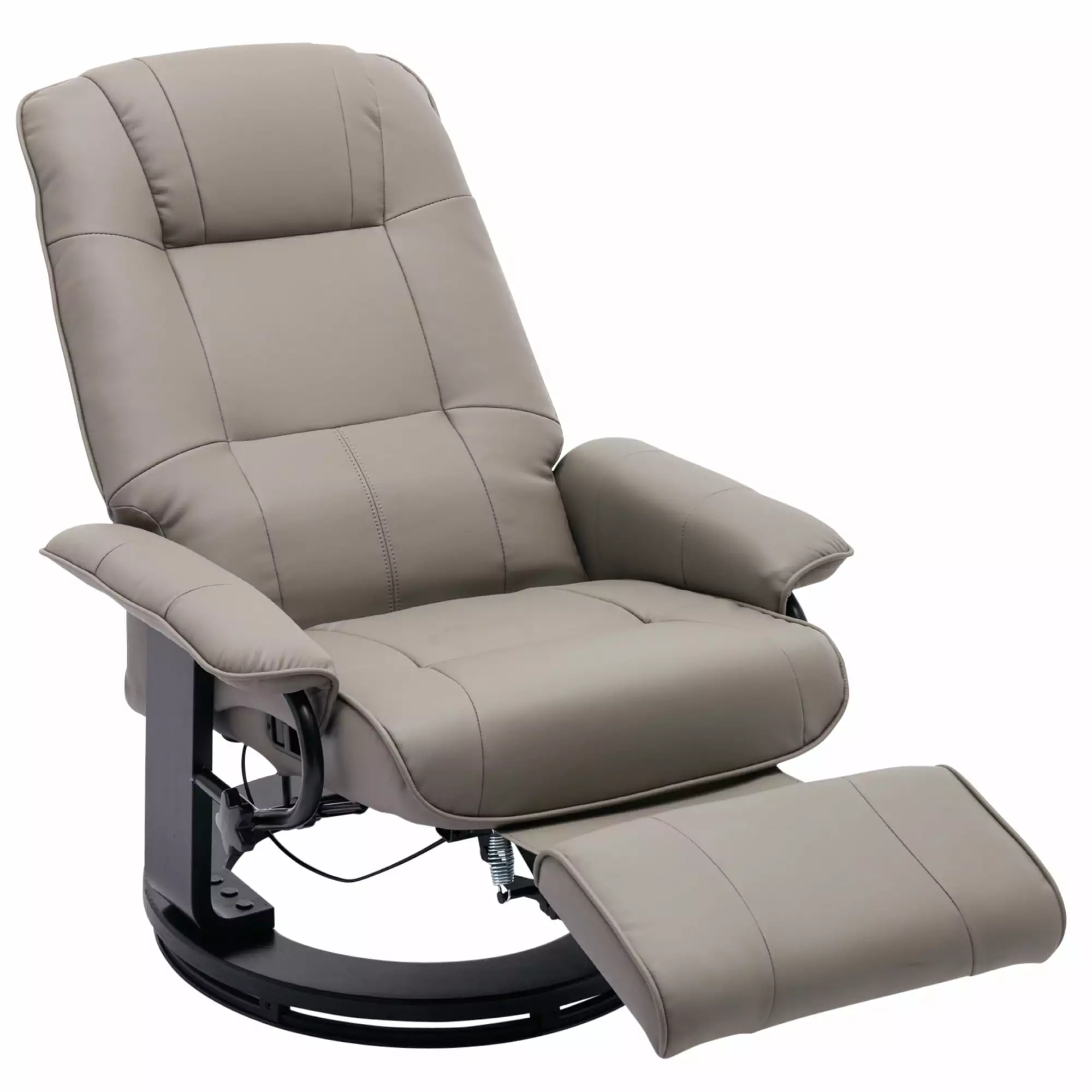 Anself Faux Leather Manual Recliner Adjustable Swivel Chair Footrest 360 Degree Rotation Grey