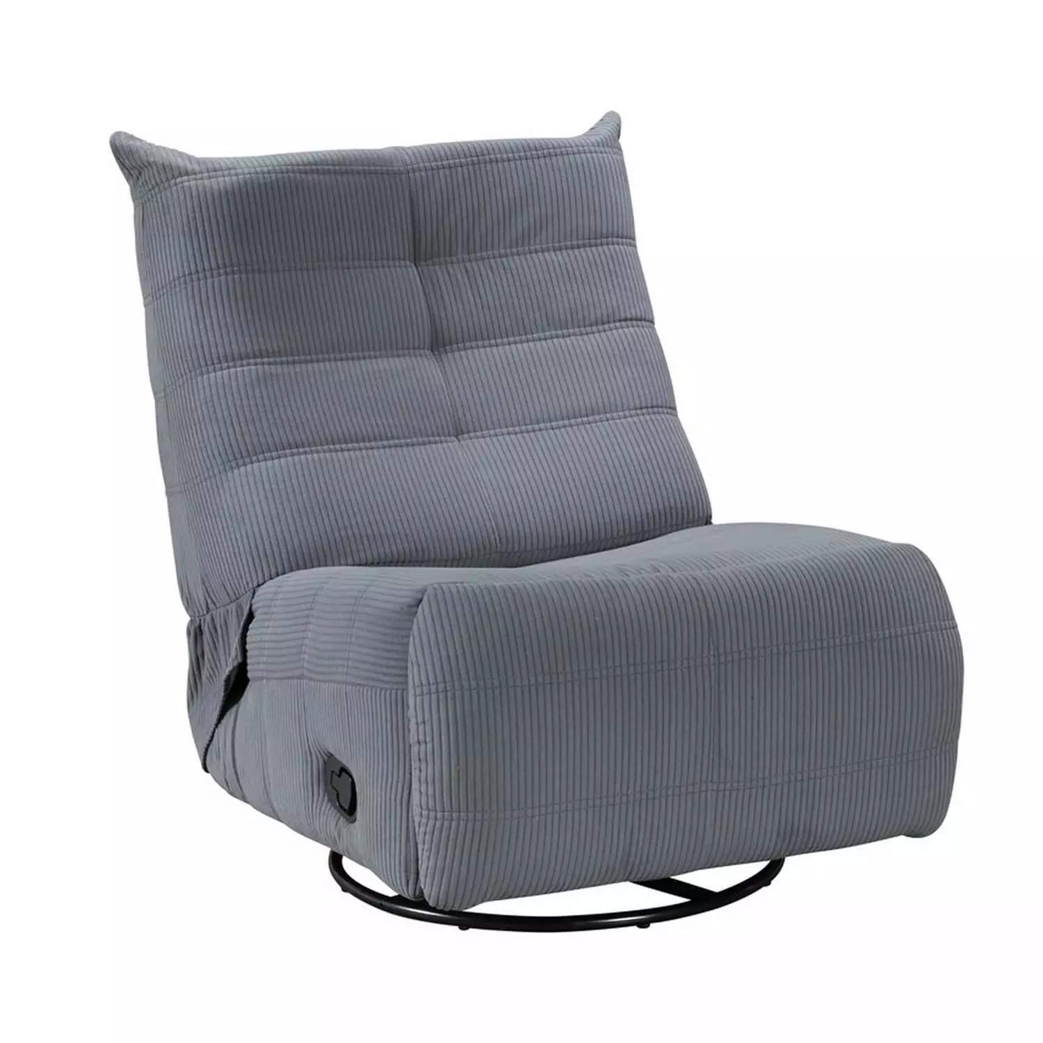 Benjara Gea 35 Inch Swivel Recliner Chair Blue Gray Corduroy Solid Wood Frame