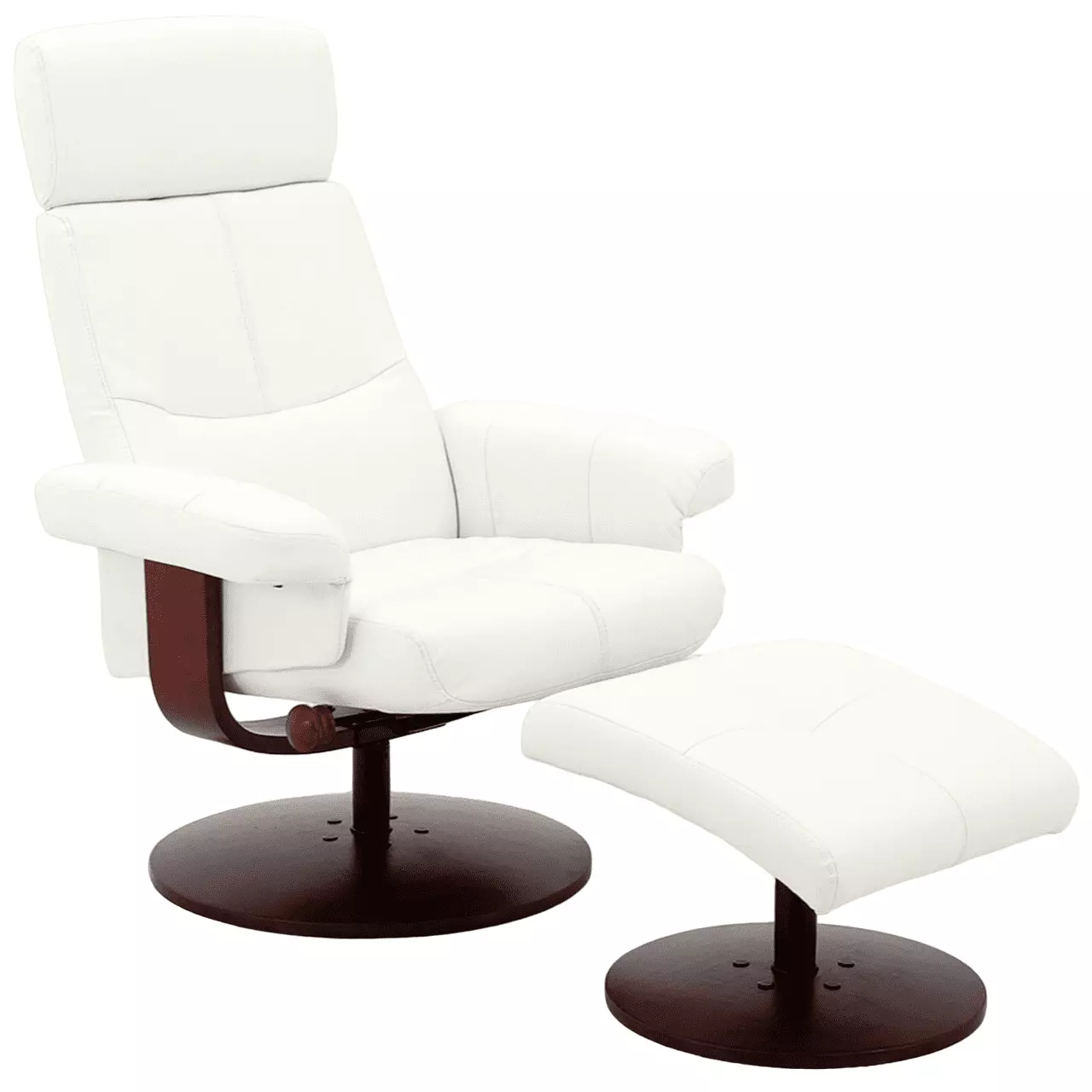Contemporary Home Living White and Brown Adjustable Headrest Swivel Recliner Ottoman
