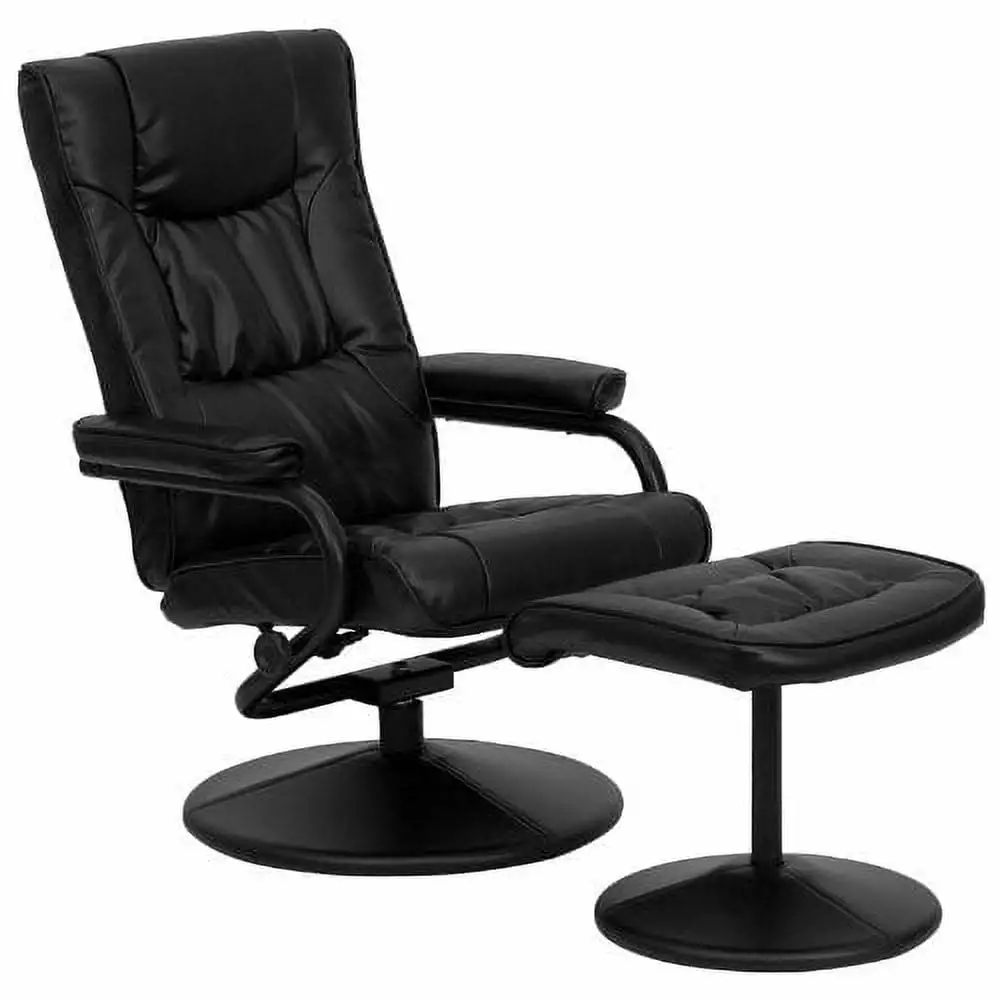 Black Faux Leather Recliner Chair Swivel Seat and Ottoman Living Room Generic