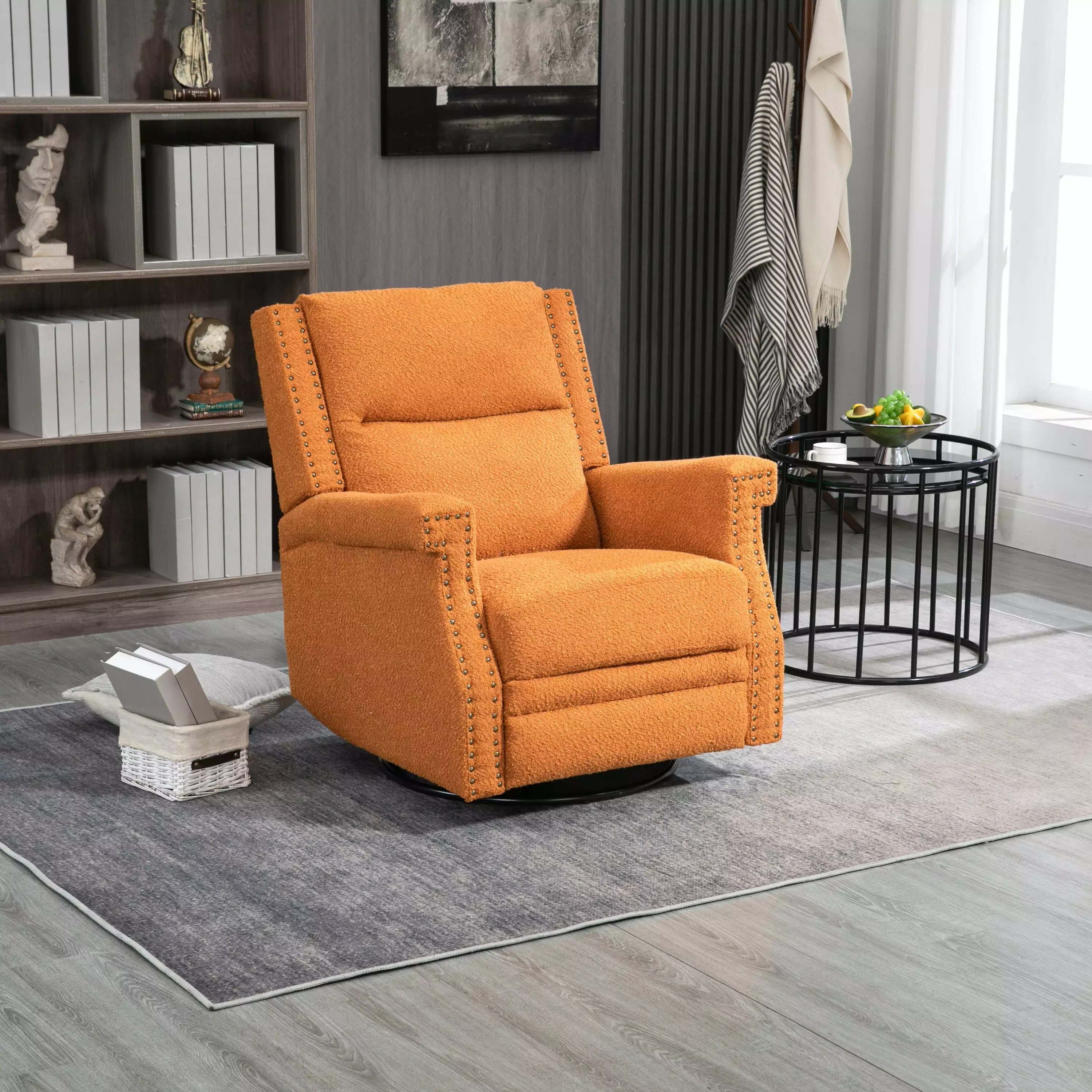 Camila Swivel Recliner Chair 360 Degree Orange Go Green Woods