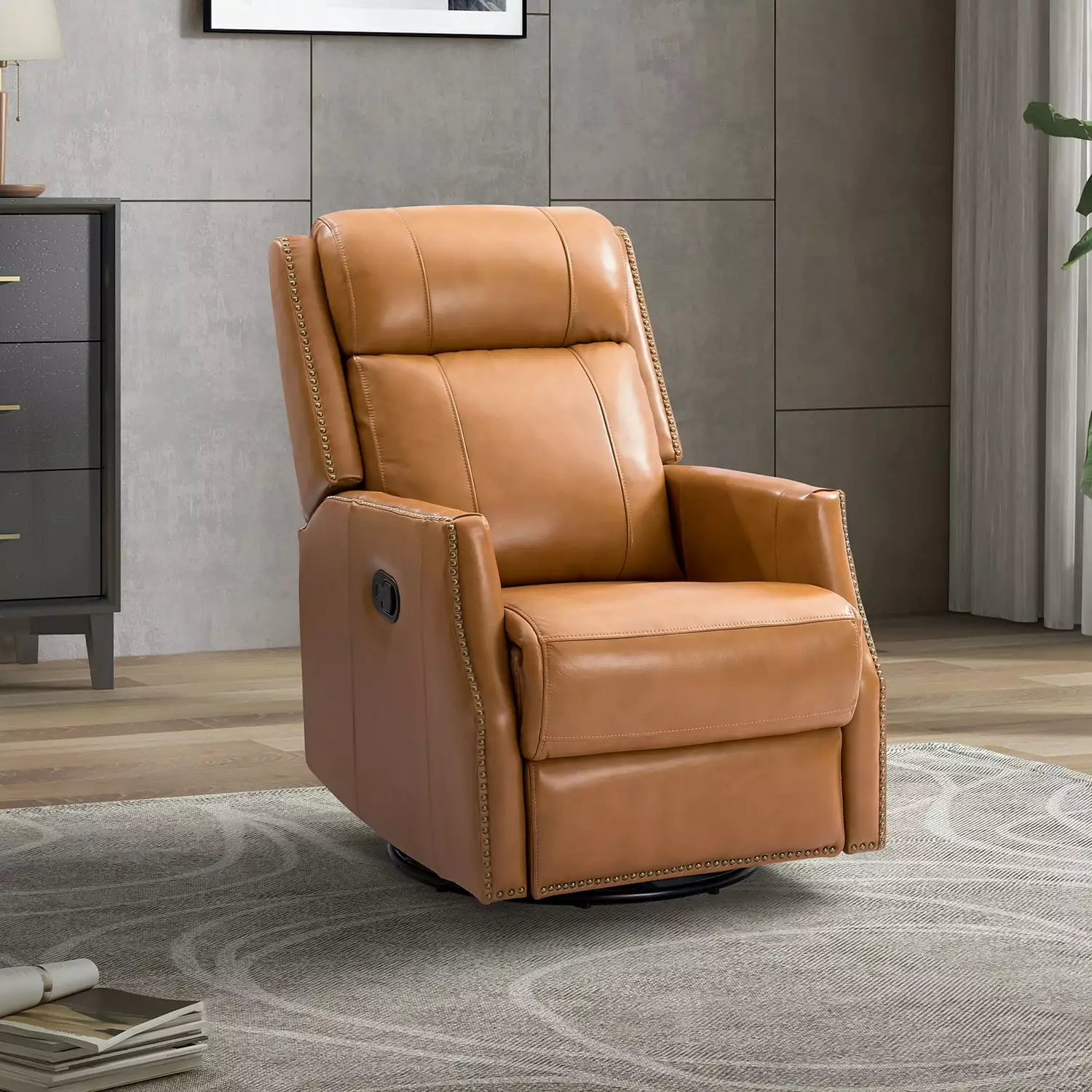 Morrell Genuine Leather Manual Swivel Recliner Camel Go Green Woods