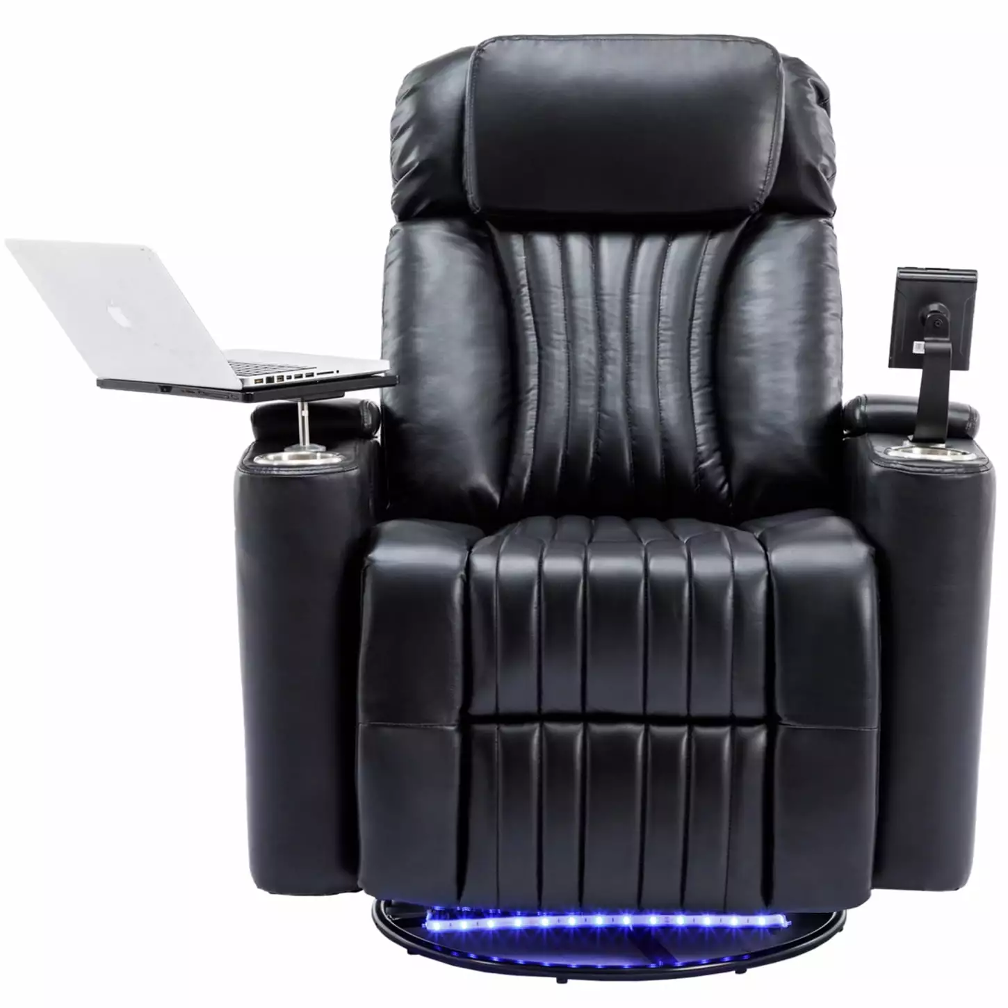Black Power Swivel Recliner Home Theater 270° Swivel Hidden Arm Storage LED Light Strip HATNOKIL
