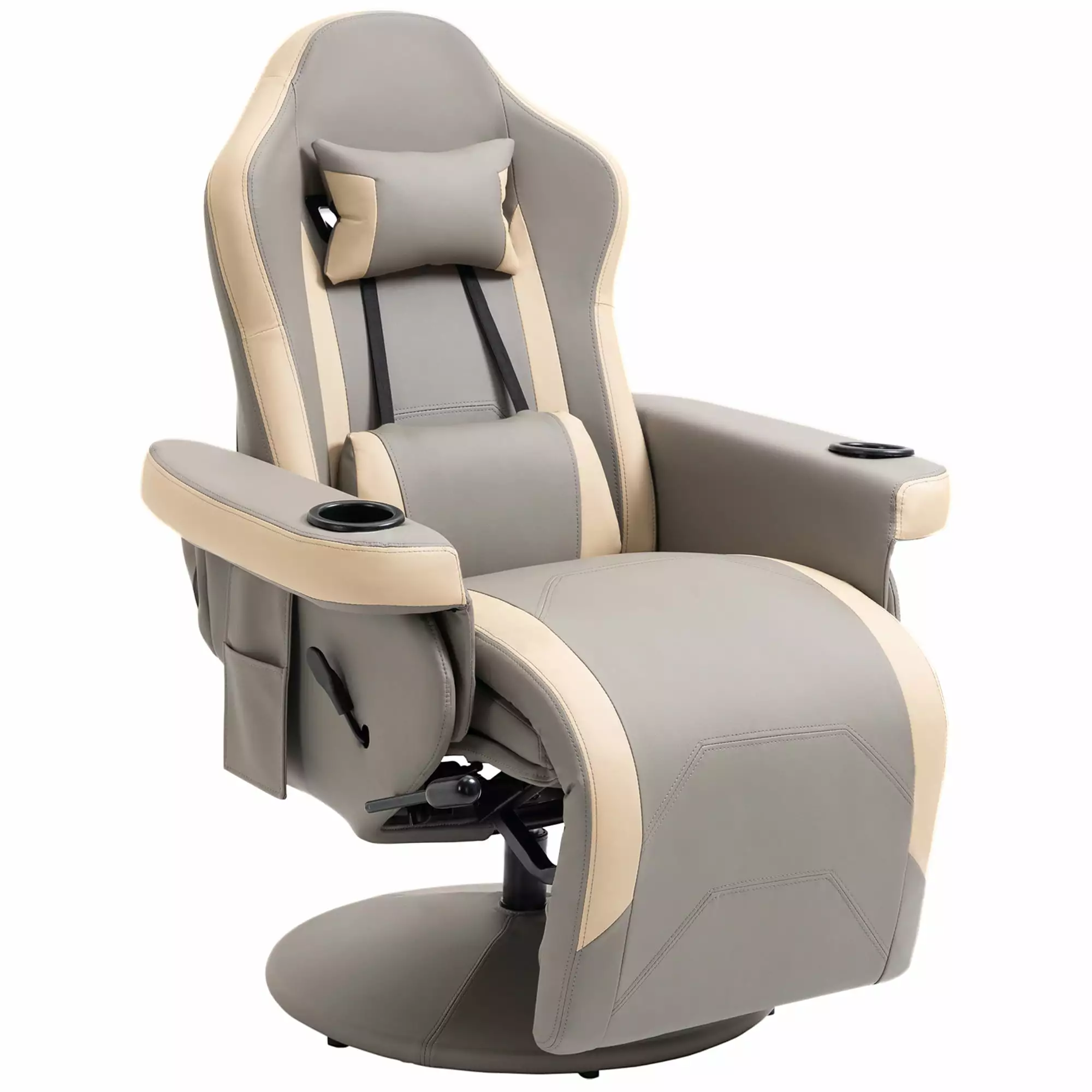 Manual Recliner Armchair PU Leather Lounge Chair Adjustable Leg Rest 360 Swivel Jamini