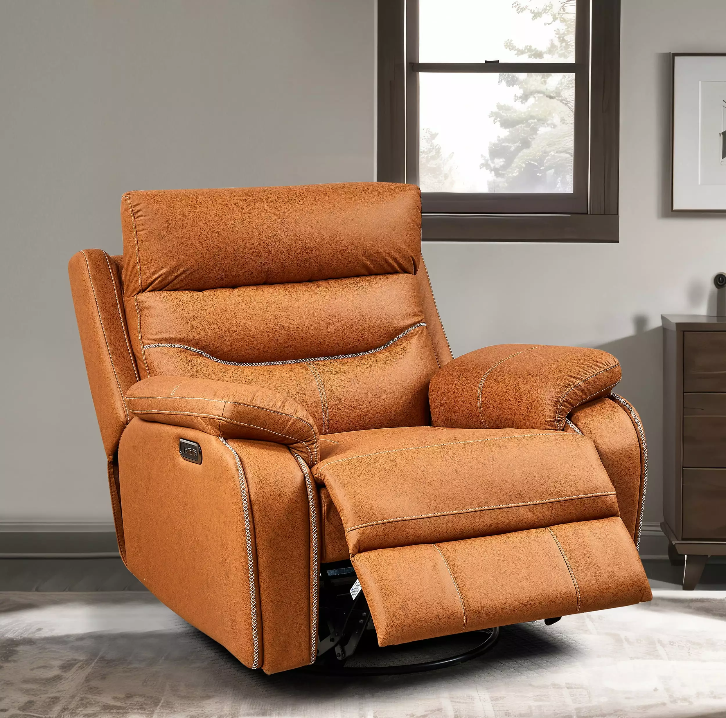 Dual OKIN Motor Rocking and 240 Degree Swivel Single Sofa Seat Recliner Chair JUSTSHIK