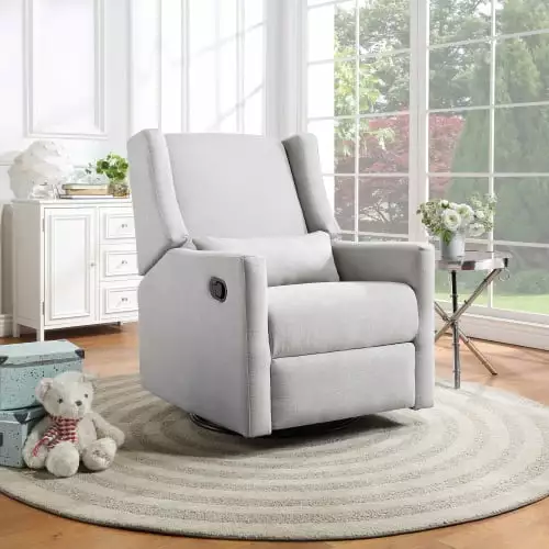 Pronto Swivel Glider Recliner Pillow Blanco Fabric Comfortable Living Room Chair Onuobao