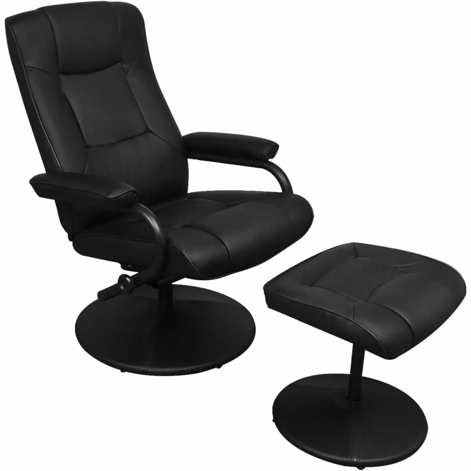Tomshoo Swivel Recliner Ottoman Black Faux Leather Home Office