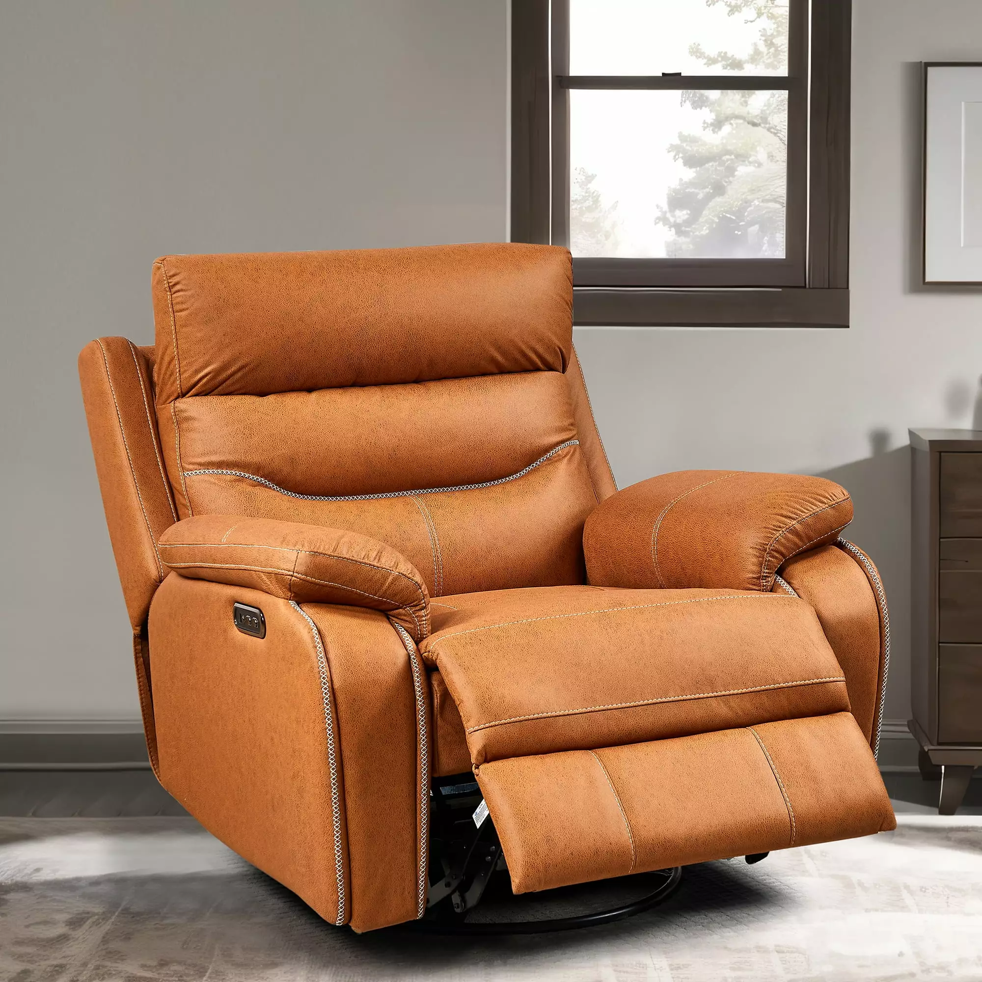 Rocker and Swivel Recliner Chair Infinite Position Dual OKIN Motor 360 Degree Swivel Single Sofa Seat COSYMART