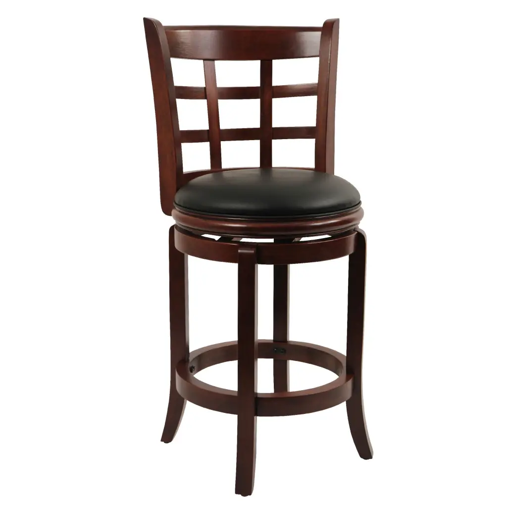 Sabi 24 Inch Swivel Counter Stool Solid Wood Faux Leather Brown royal hampton