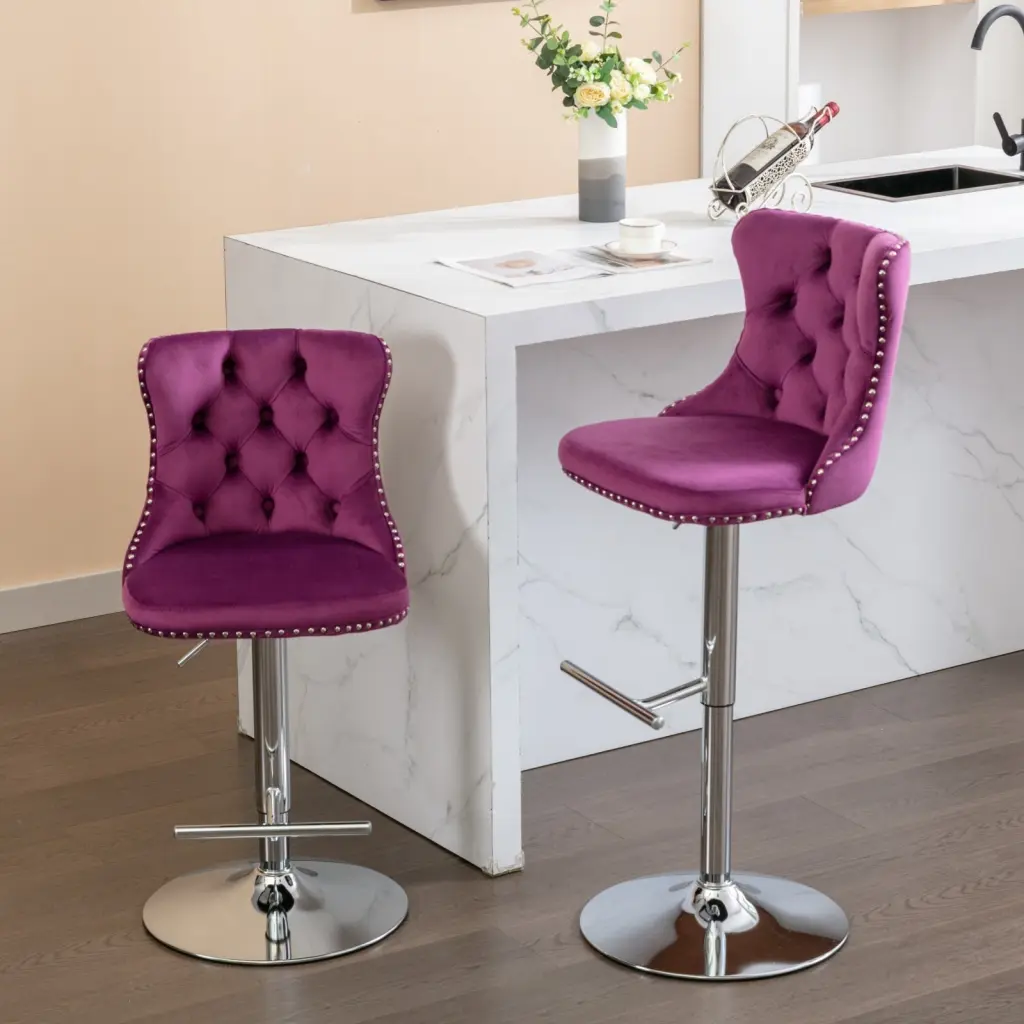 Swivel Velvet Barstools Adjustable Seat Height from 25 to 33 Inch Chrome a-a furniture