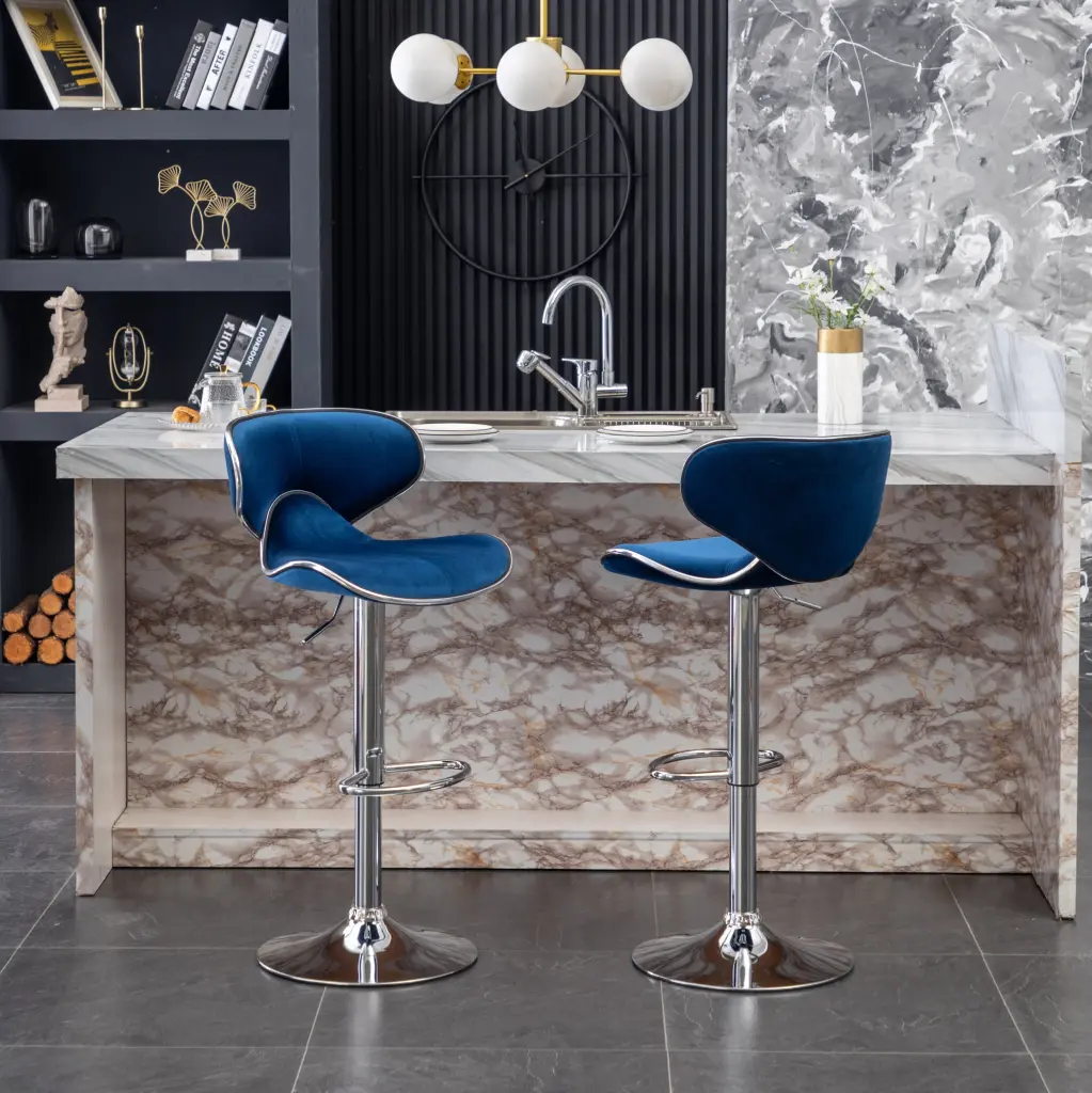 Masaccio Velvet Upholstered Adjustable Swivel Barstool - Set 2 Blue hz