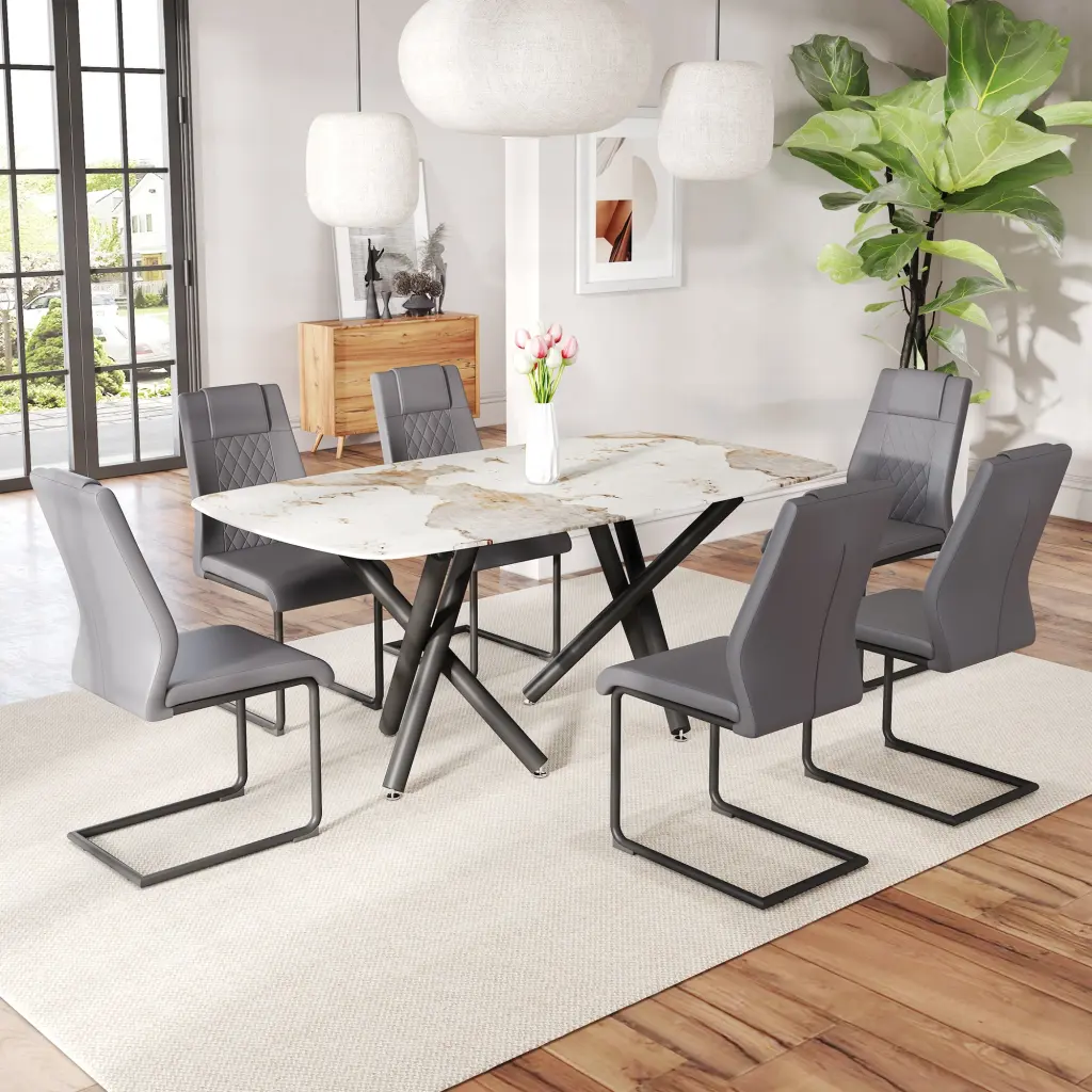 Rectangular Dining Table Set 6 Chairs and 0.39 Inch Top droom w-1151