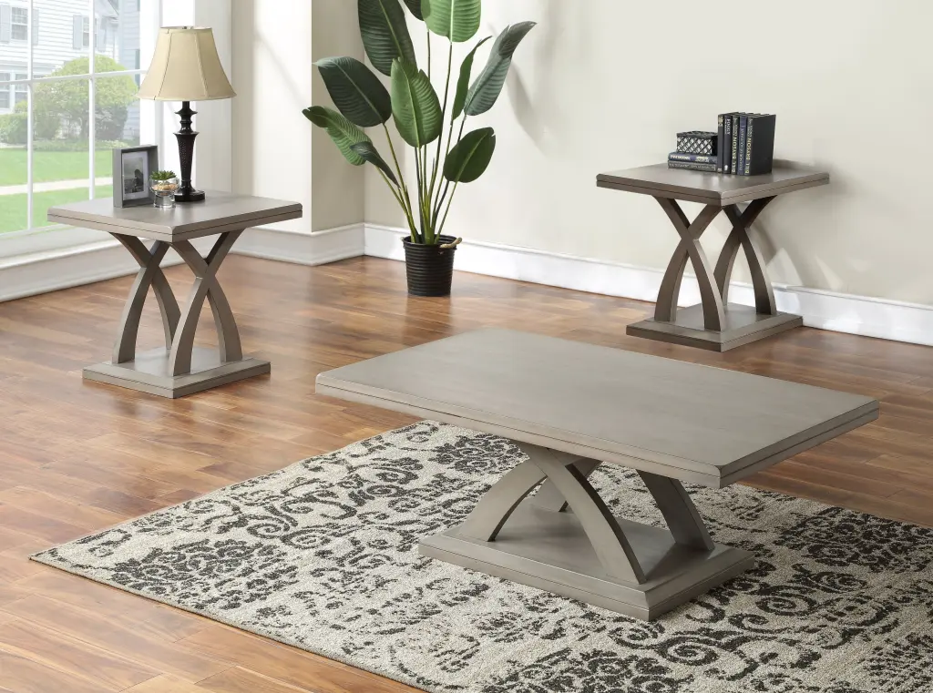 Jocelyn 3 Piece Table Set Sofa End Coffee Tables Gray Wood - Living Room Furniture steve silver furniture