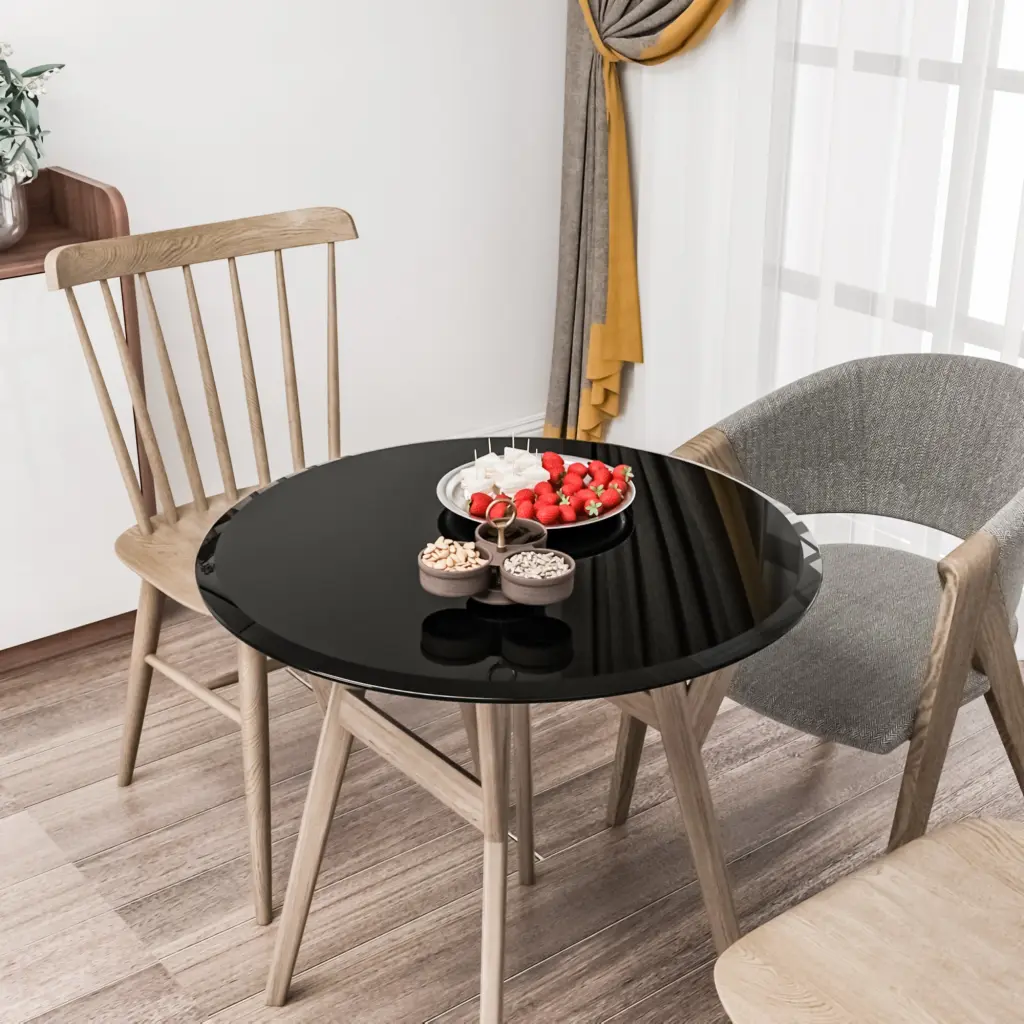 28 Inch Round Tempered Glass Table Top Black Beveled Edge sya furniture